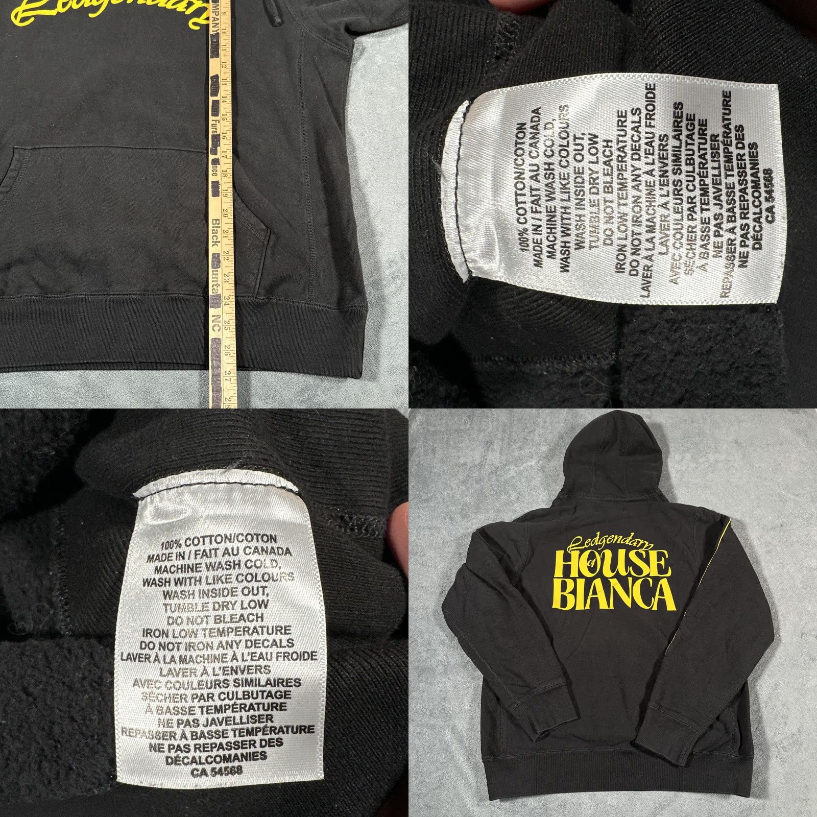 BIANCA CHANDON VINTAGE Ledgendary House Bianca Hoodie Mens XL Black Yellow Graphic Pullover 100% Cotton - 90s-inspired? Size US XL / EU 56 / 4 - 8 Thumbnail