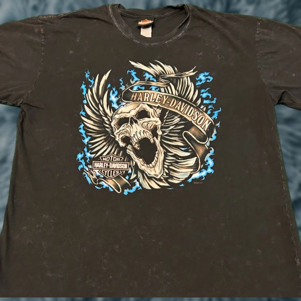 Harley Davidson VINTAGE Harley-Davidson Skull Wings Flames T-Shirt VTG 2023 Mens XL Black Short Sleeve Georgia 90s Biker Grunge Hip Hop Motorcycle Punk Logo Size US XL / EU 56 / 4 - 1 Thumbnail