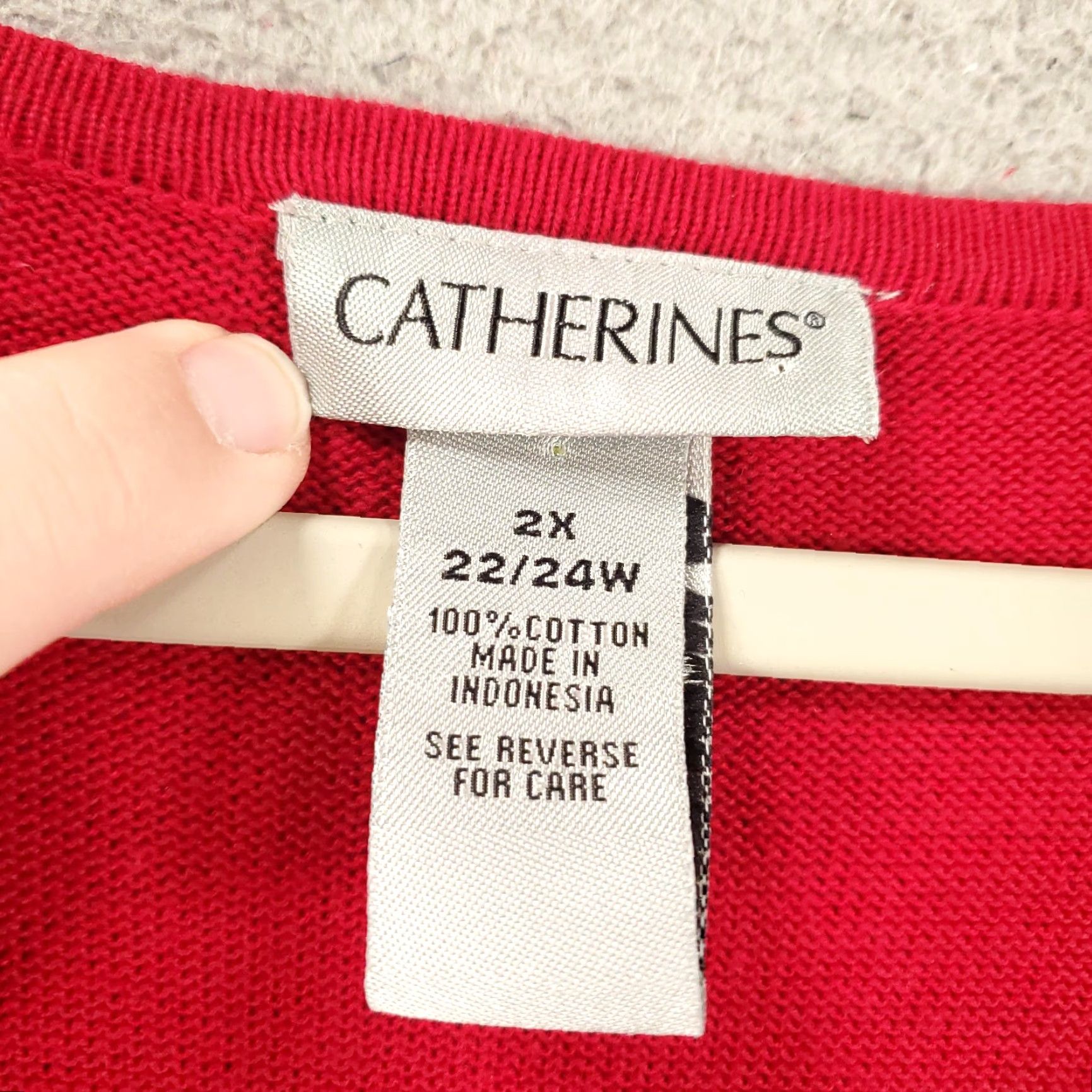 Vintage Catherines Blouse Tunic Womens 2X Red Knit 100% Cotton Long Sleeve V-Neck Casual Shirt Mens? Size XXL / US 16-18 / IT 52-54 - 5 Thumbnail