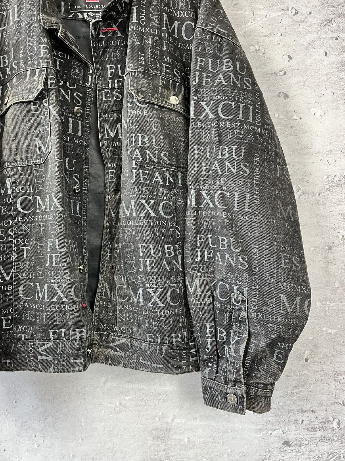 Fubu × Vintage 90s FUBU The Collection MCMXCII All Over Print Denim Jacket Size US XL / EU 56 / 4 - 4 Thumbnail