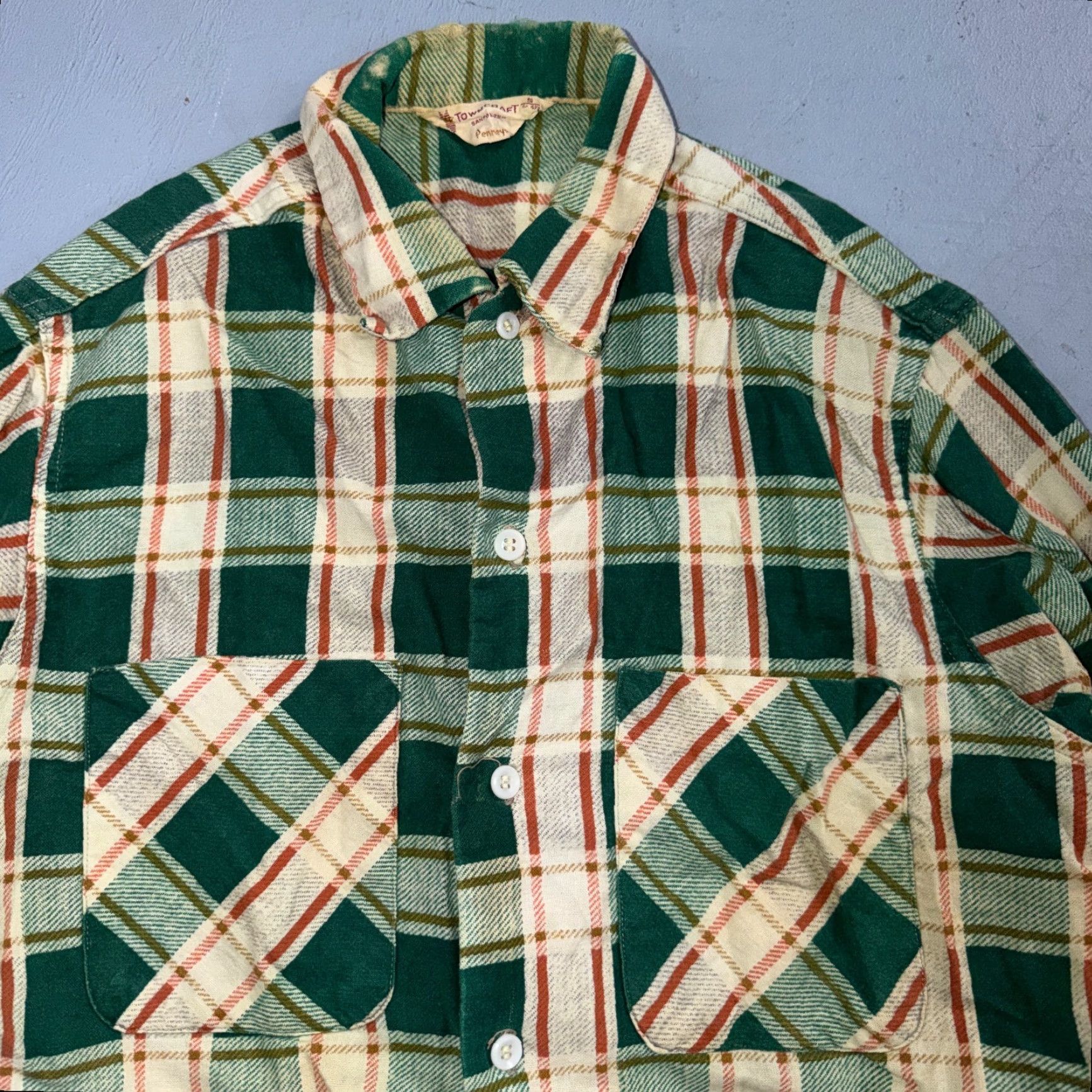 Vintage VINTAGE 60s Towncraft Button-Front Green Cotton Shirt Plaid Rockabilly Casual Men's Small Size US S / EU 44-46 / 1 - 2 Thumbnail