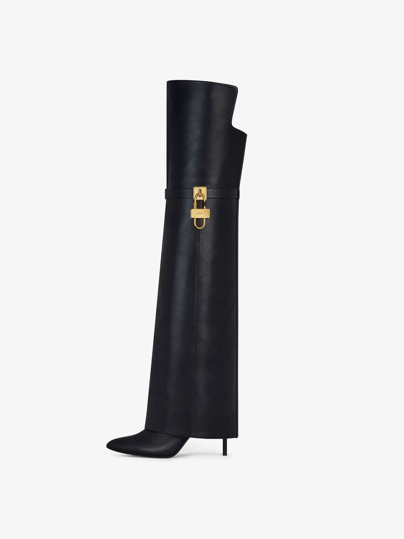 Givenchy o1w1db10326 Shark Lock Stiletto OTK Boots in Black Size US 7 / IT 37 - 4 Thumbnail
