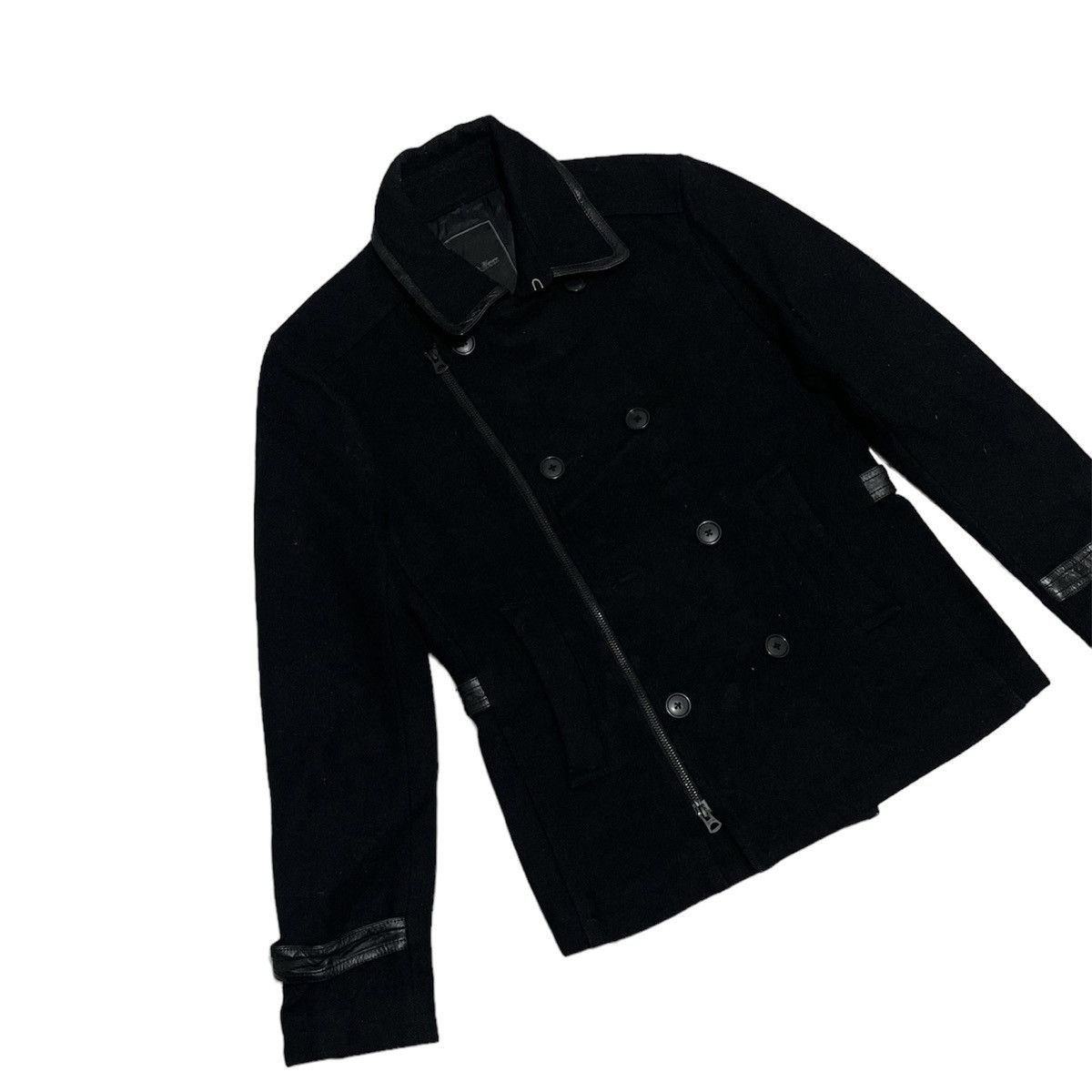 Issey Miyake Tete Homme Double Breast Mix Leather Wool Jacket Size US M / EU 48-50 / 2 - 3 Thumbnail