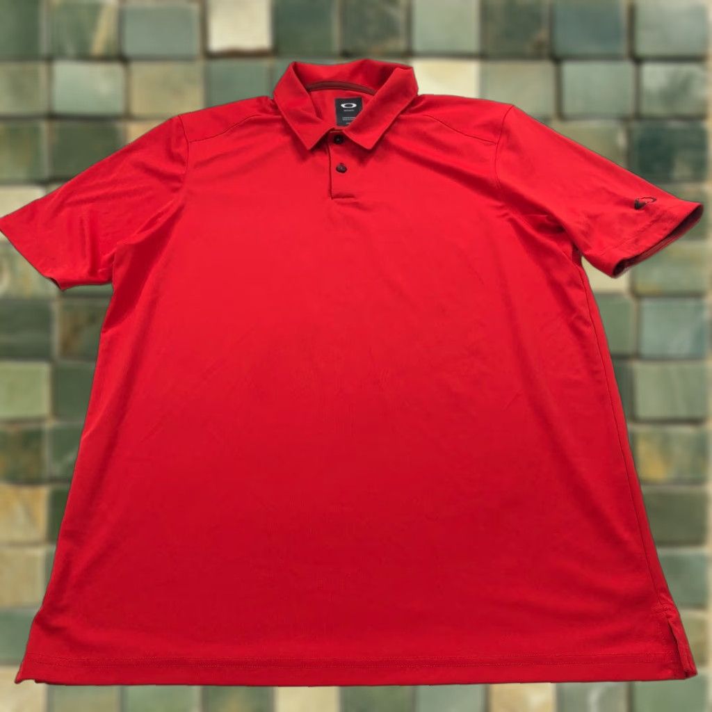 Oakley Oakley Polo Shirt Red Solid Short Sleeve Button Stretch Golf Shirt M Regular Mens Sports Size US M / EU 48-50 / 2 - 1 Thumbnail