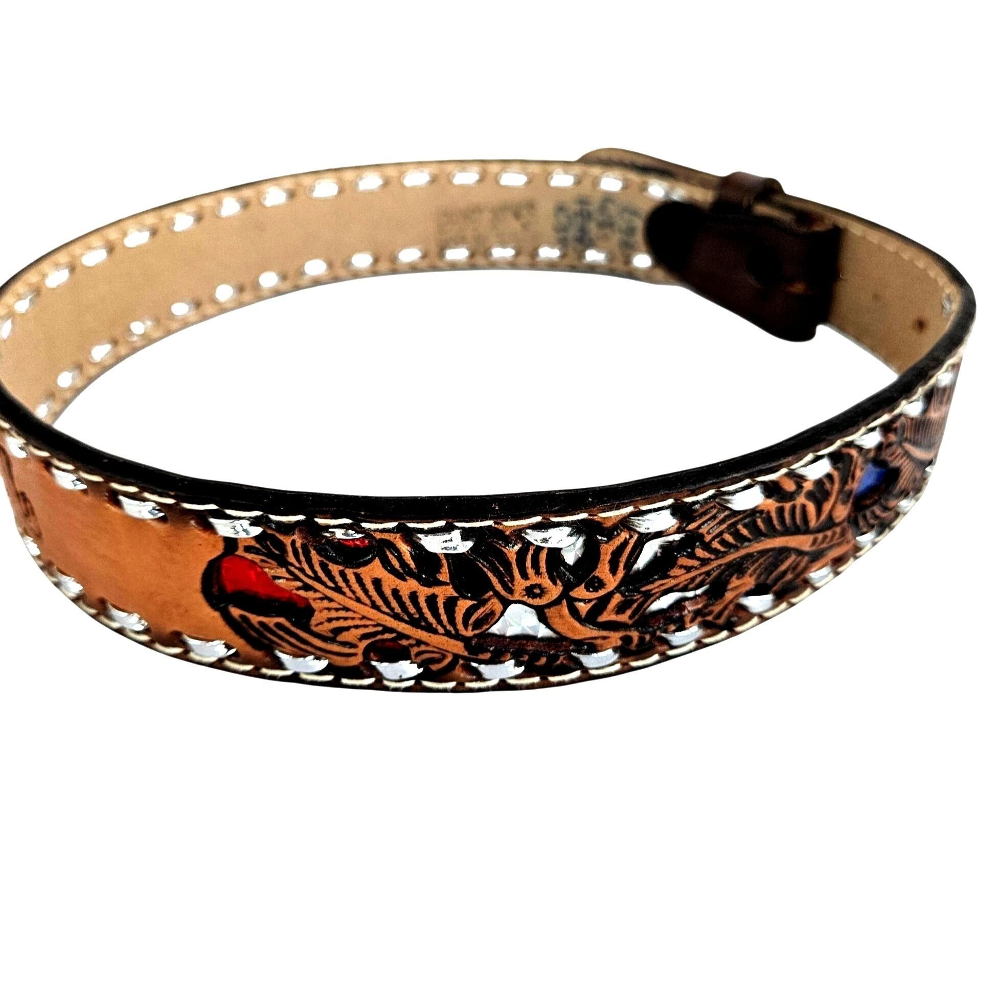 Handmade Vintage Tooled Leather Western Belt Cheryl USA 26 - 29 Waist Size ONE SIZE - 7 Thumbnail