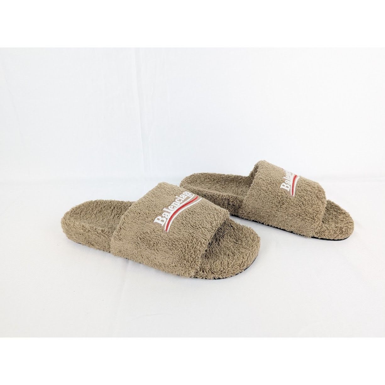 Balenciaga o1rshd1 Q:2 / Furry Slide in Khaki / White / Red Size US 8 / EU 41 - 4 Thumbnail