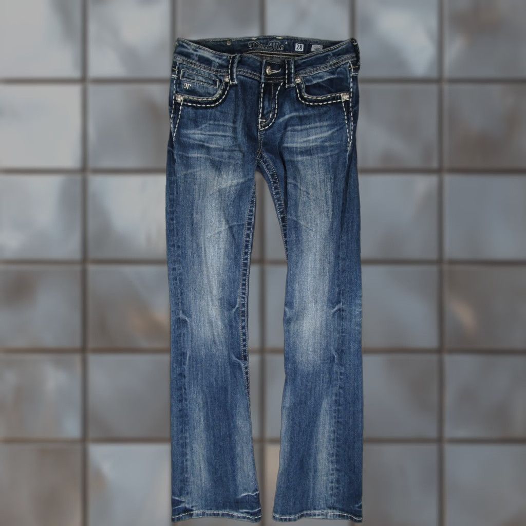 Miss Me Miss Me Jeans Women 28 Blue Low Rise Easy Boot Bedazzled Denim 28x33 JP5117-4 Size 28" / US 6 / IT 42 - 1 Thumbnail