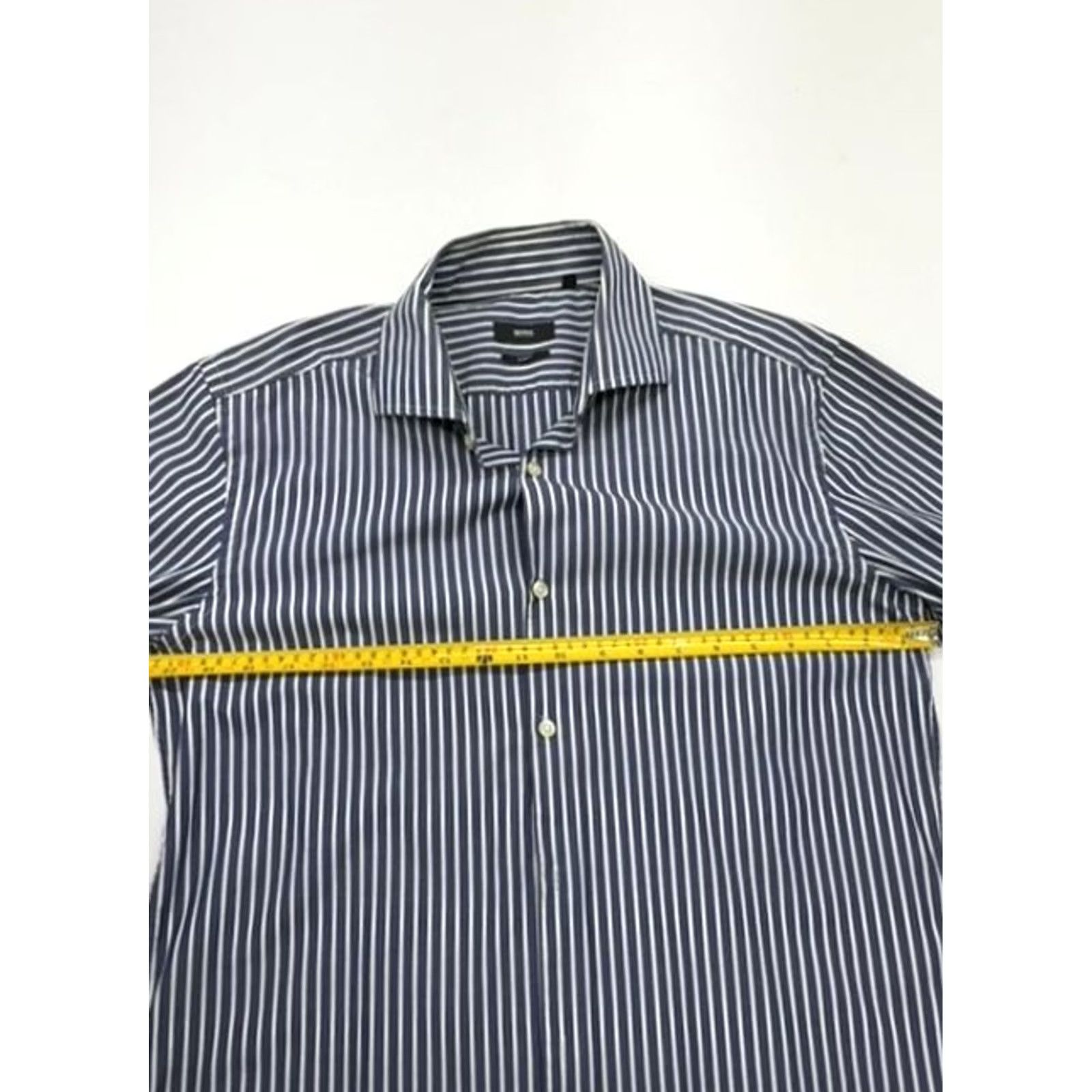 Hugo Boss VINTAGE Hugo Boss Mens Blue Striped Slim Fit Dress Shirt 42 Button-Down Collar Used Shirt Mens 42 Blue Striped Dress Shirt Business Prime Size 42R - 7 Thumbnail