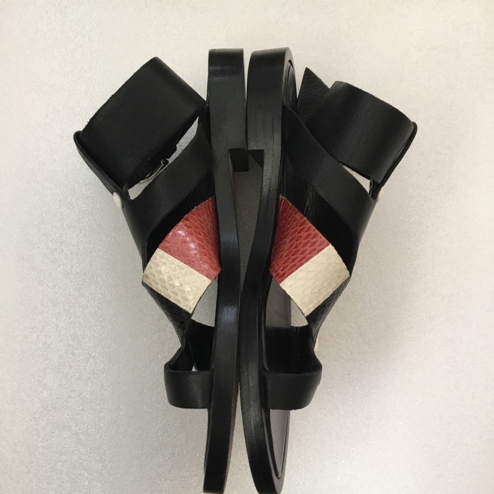THAKOON Thakoon Black Leather Sandals with Striped Accent Size US 5.5 / IT 35.5 - 3 Thumbnail