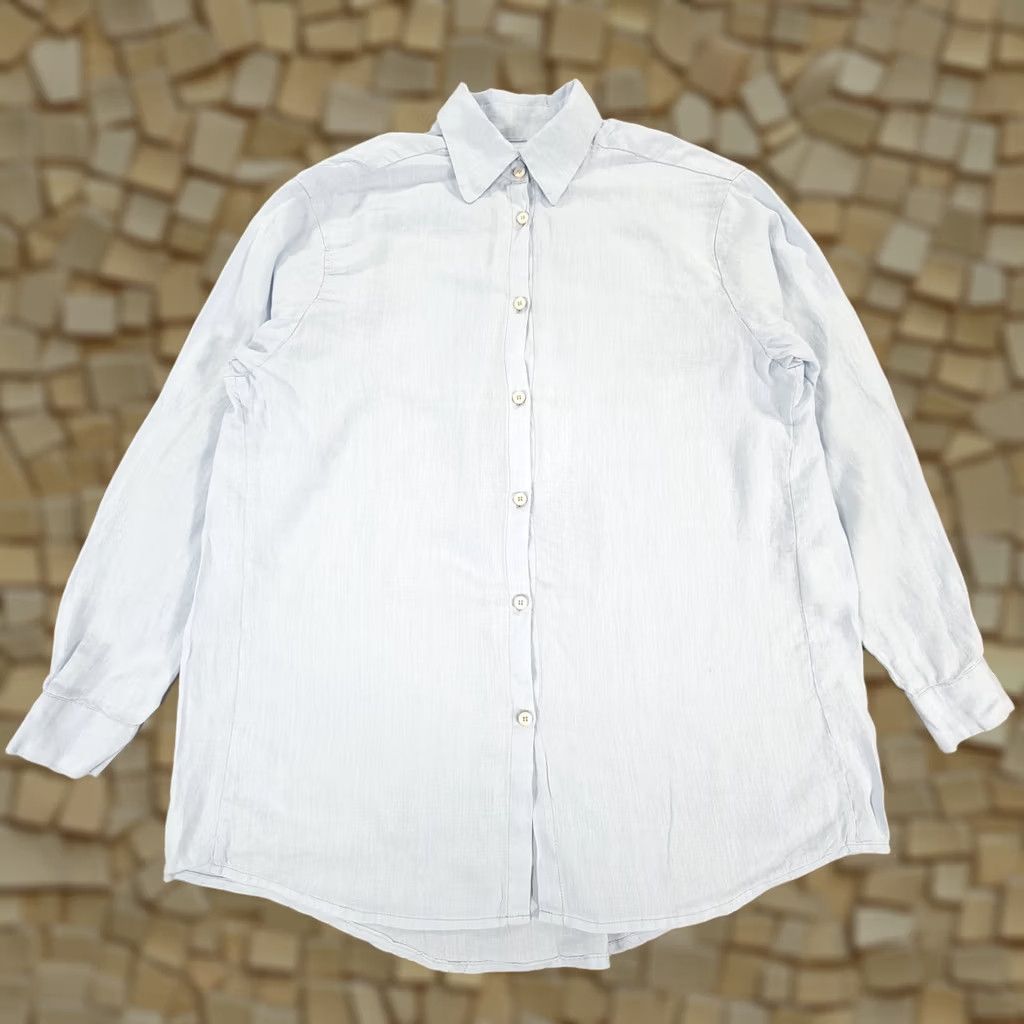 Vintage VINTAGE Cece Womens Shirt Blue Medium 100% Linen Breathable Long Sleeves Relaxed Fit Size M / US 6-8 / IT 42-44 - 1 Thumbnail