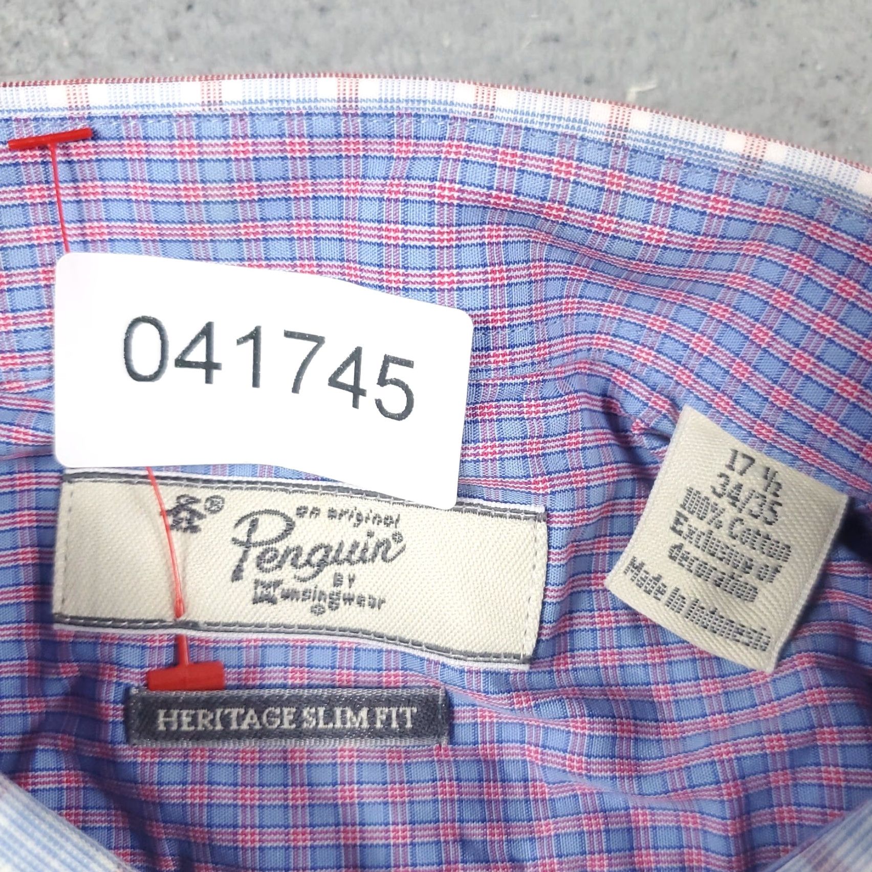 Original Penguin VINTAGE Penguin Shirt Mens 17.5 Blue Red Plaid Dress Button Up Long Sleeve Size 46R - 6 Thumbnail