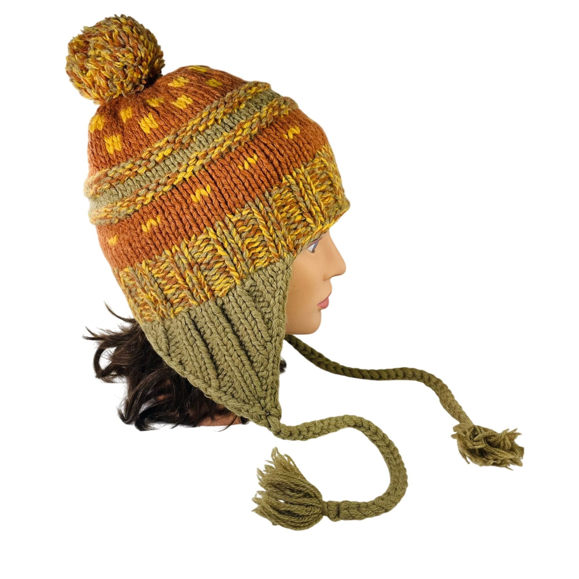Other Seirus Lambswool Knit Hat W Pom Braided Tassel Orange Olive Size ONE SIZE - 2 Thumbnail