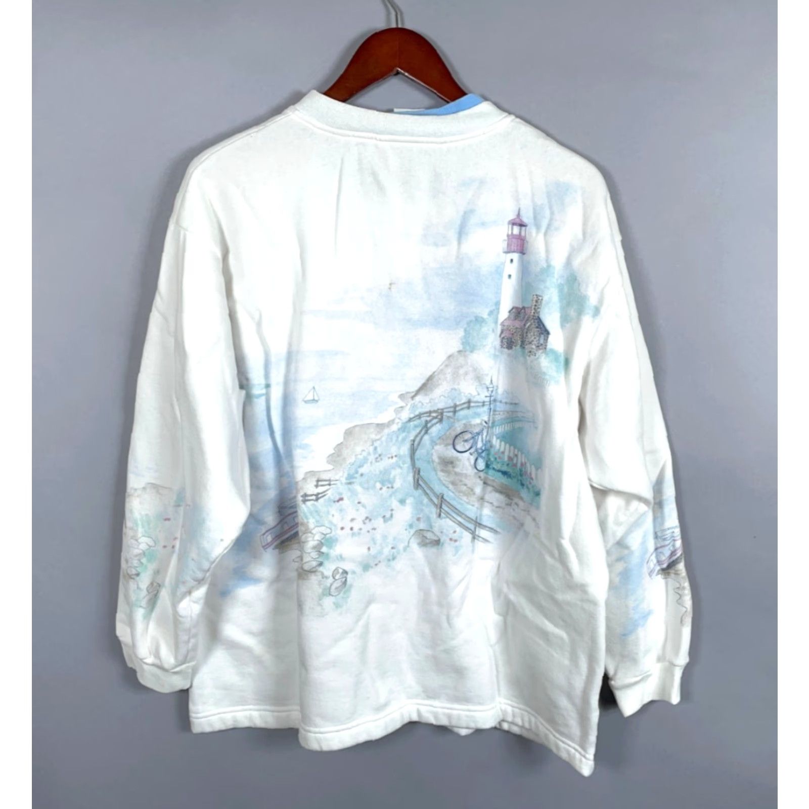 Doublet Artisans White Cardigan Sweatshirt Women's XL White Knit Double Collar Cardigan Geometric Print 90s Beach Nature Outdoor Graphic Print Button Front Size XL / US 12-14 / IT 48-50 - 2 Thumbnail