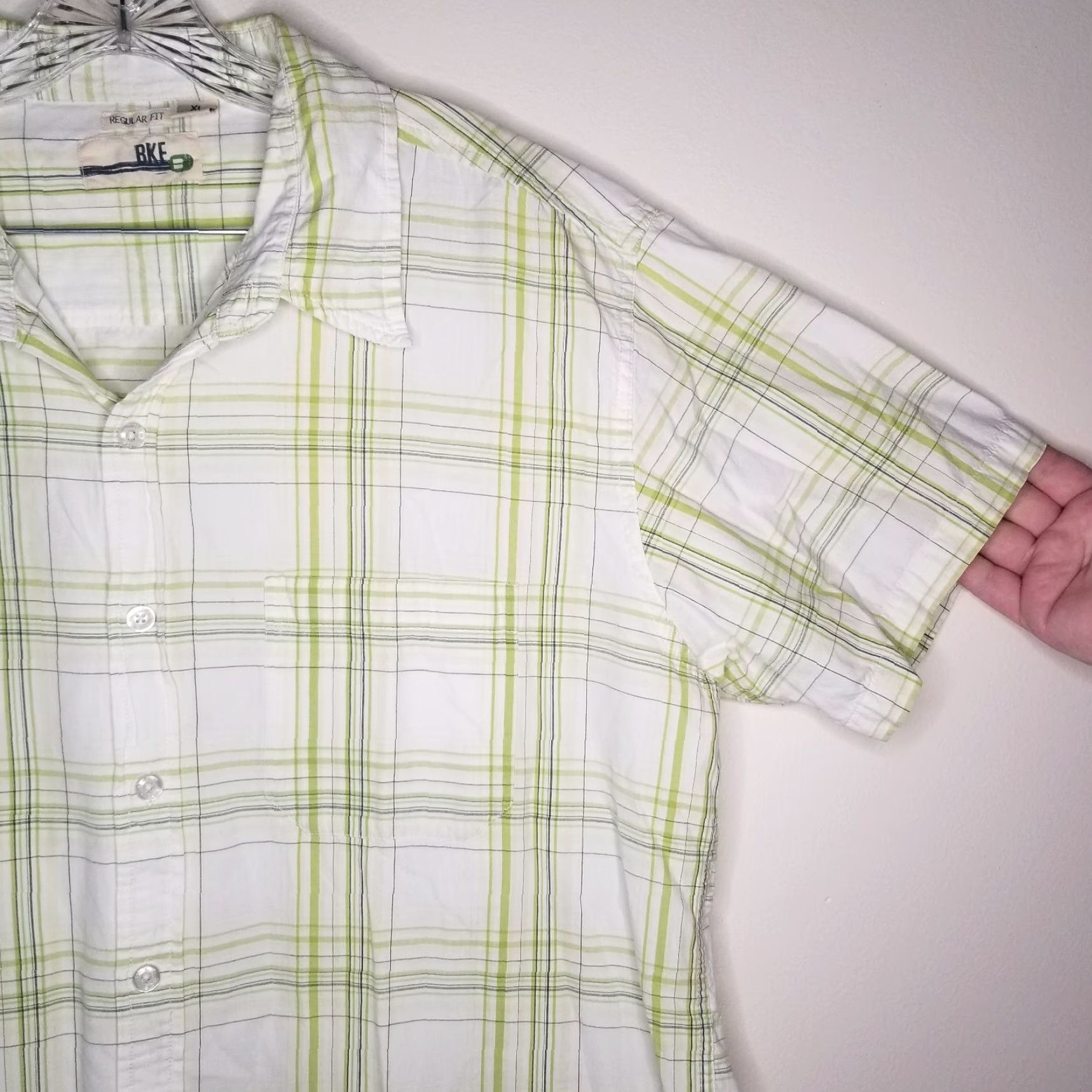 Vintage Buckle BKE Shirt Adult XL Green Plaid Short Sleeve Button-Up Mens Size US 36 / EU 52 - 4 Thumbnail