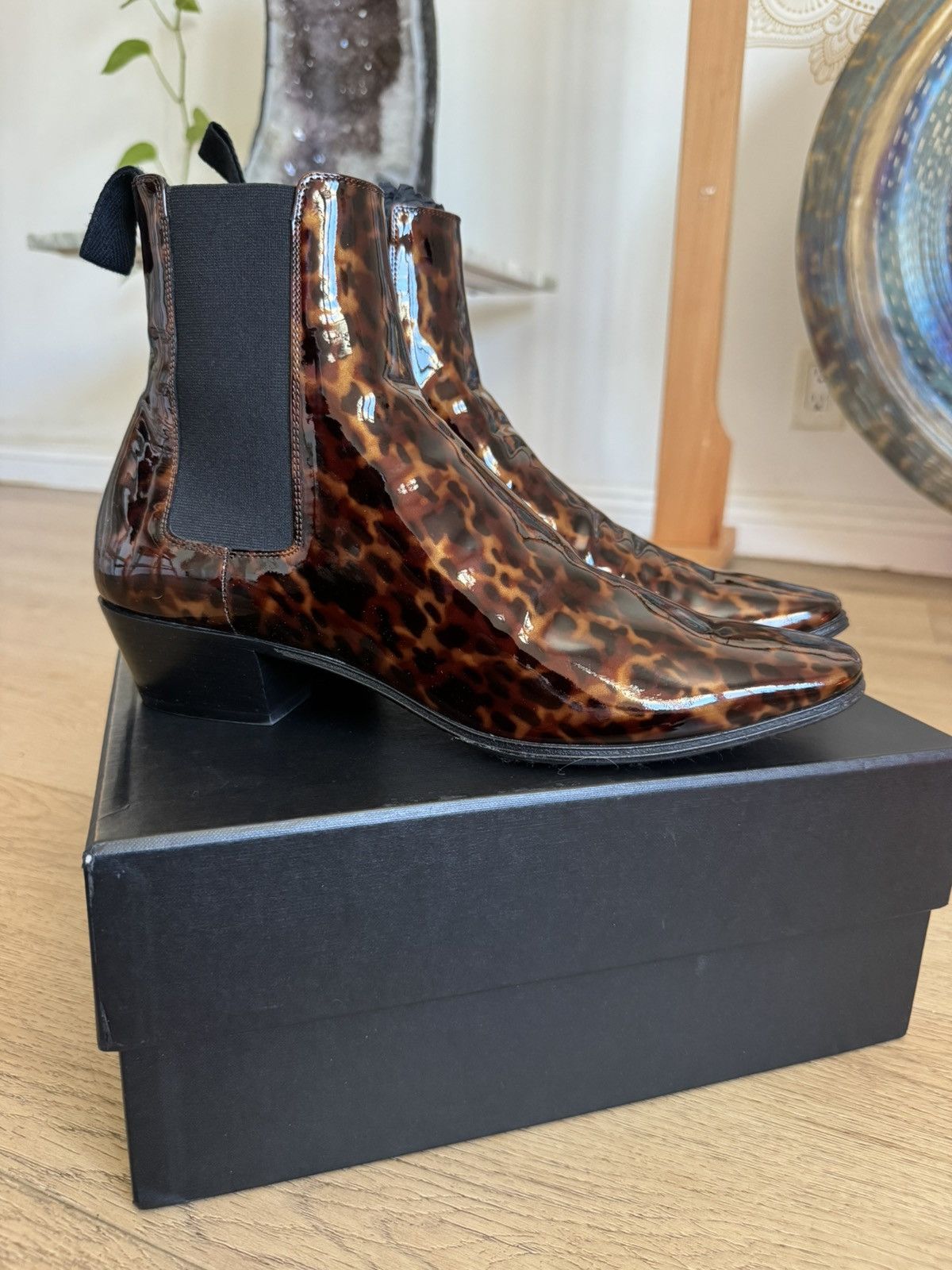 Saint Laurent Paris Dylan Tortoise Patent Chelsea Boots Size US 8 / EU 41 - 10 Thumbnail