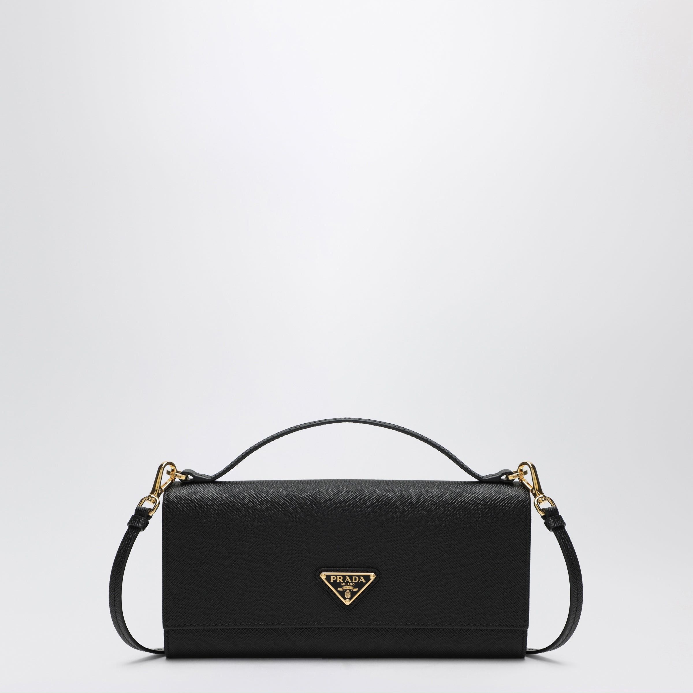 Prada Prada Black Saffiano Wallet With Shoulder Strap Size ONE SIZE - 1 Thumbnail