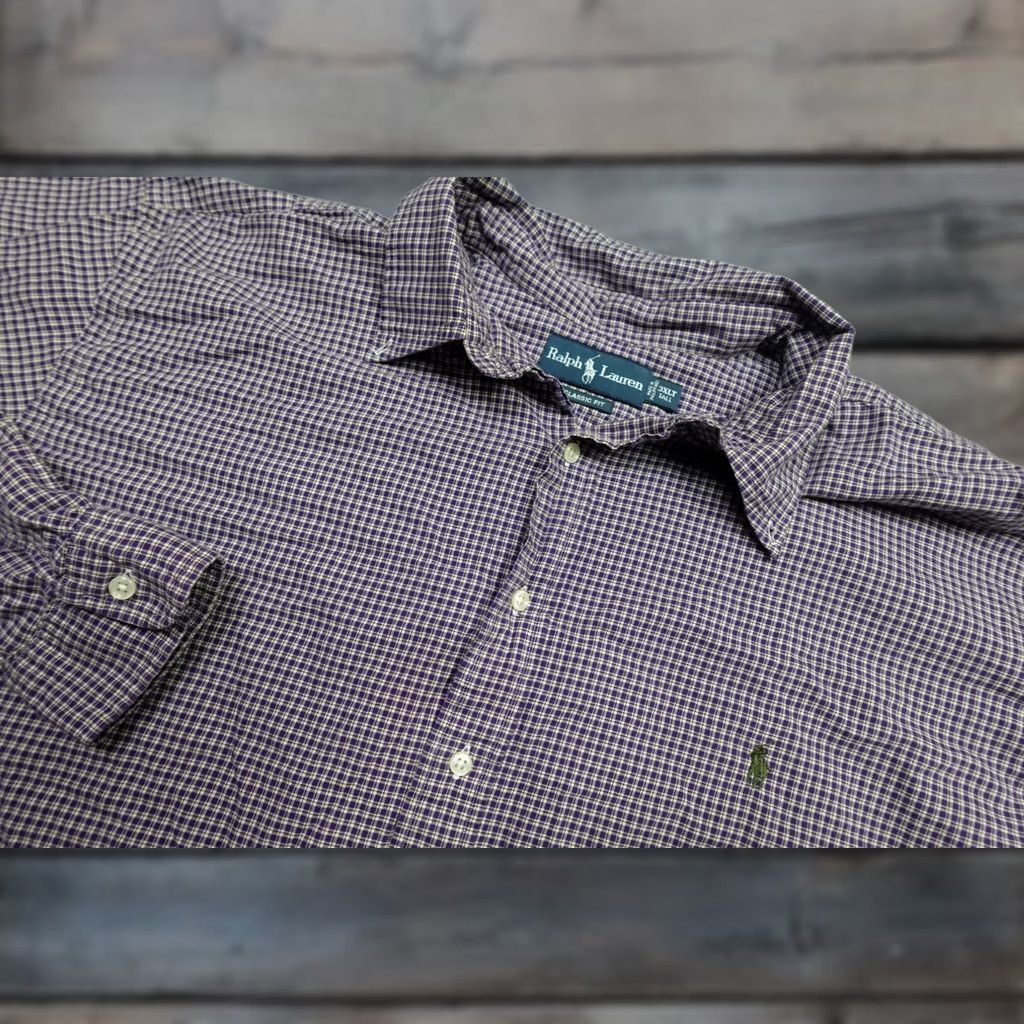 Ralph Lauren Ralph Lauren Dress Shirt Mens 3XLT Purple Check Long Sleeve Button-Down Shirt Size 48R - 1 Thumbnail