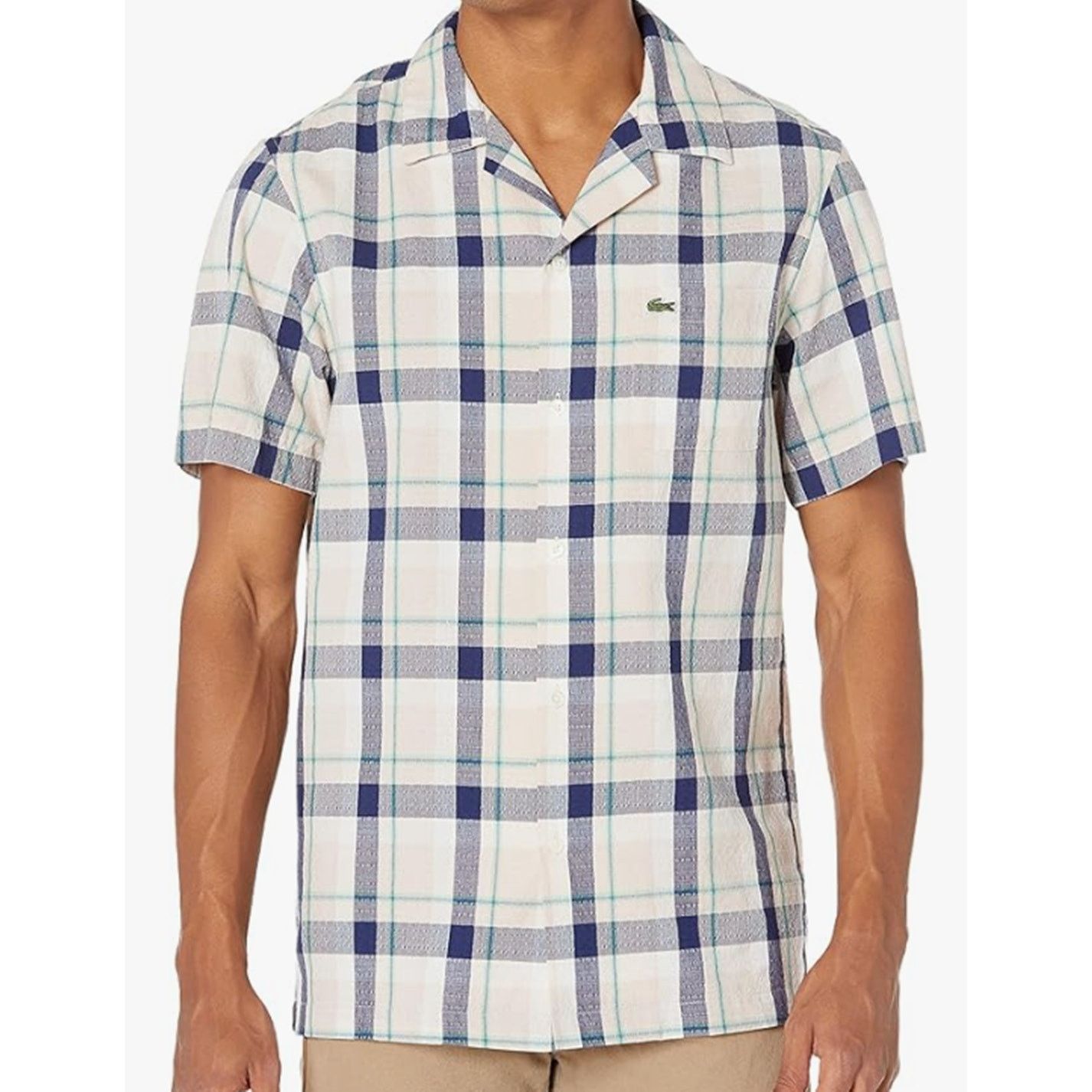 Lacoste Men's Short Sleeve Plaid Relaxed Fit Woven Shirt S