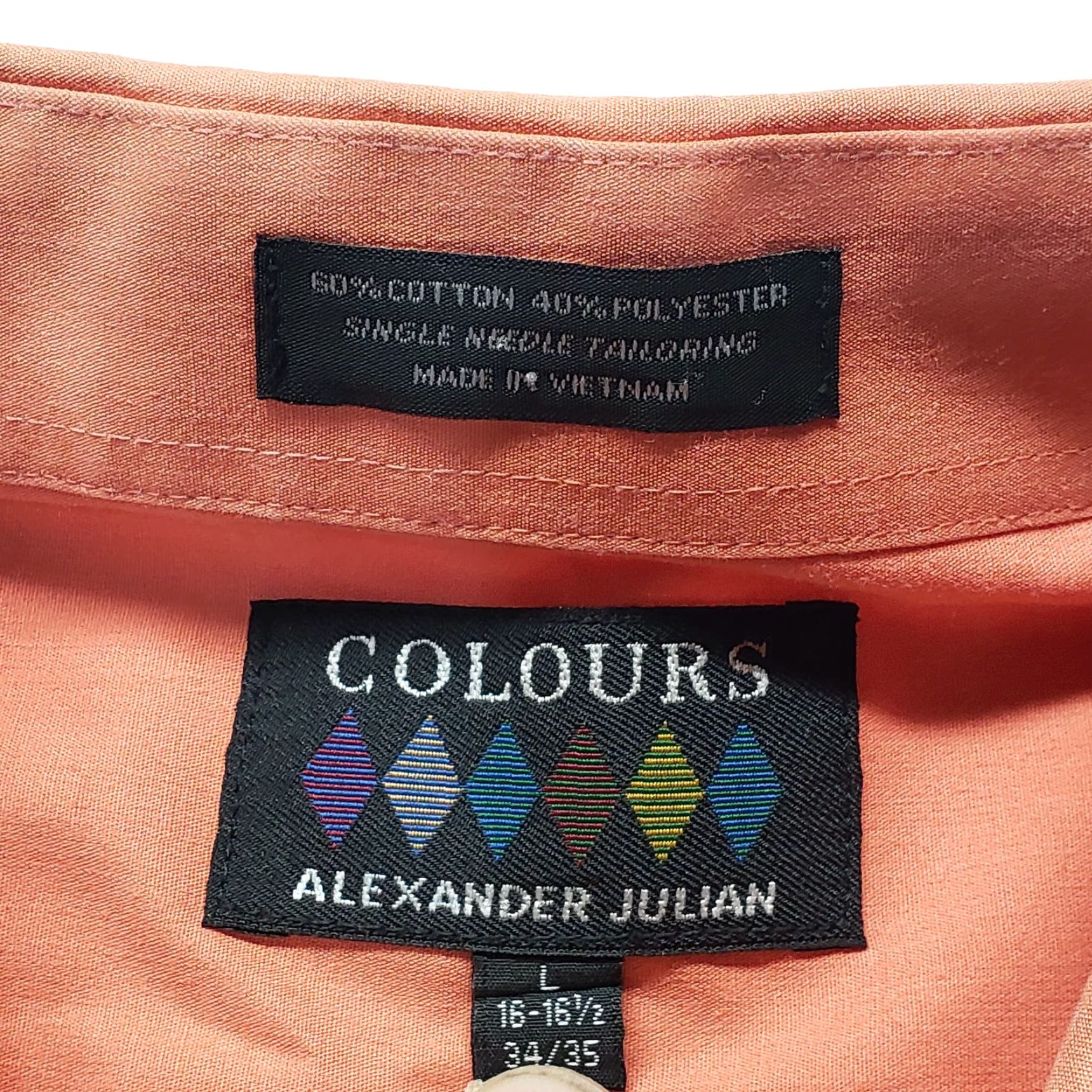 Alexander Julian Alexander Julian Shirt Mens Large 16 16.5 Orange Solid Button-Up Dress Color Orange 90s? (not include decade unless in info) Size 46R - 3 Thumbnail