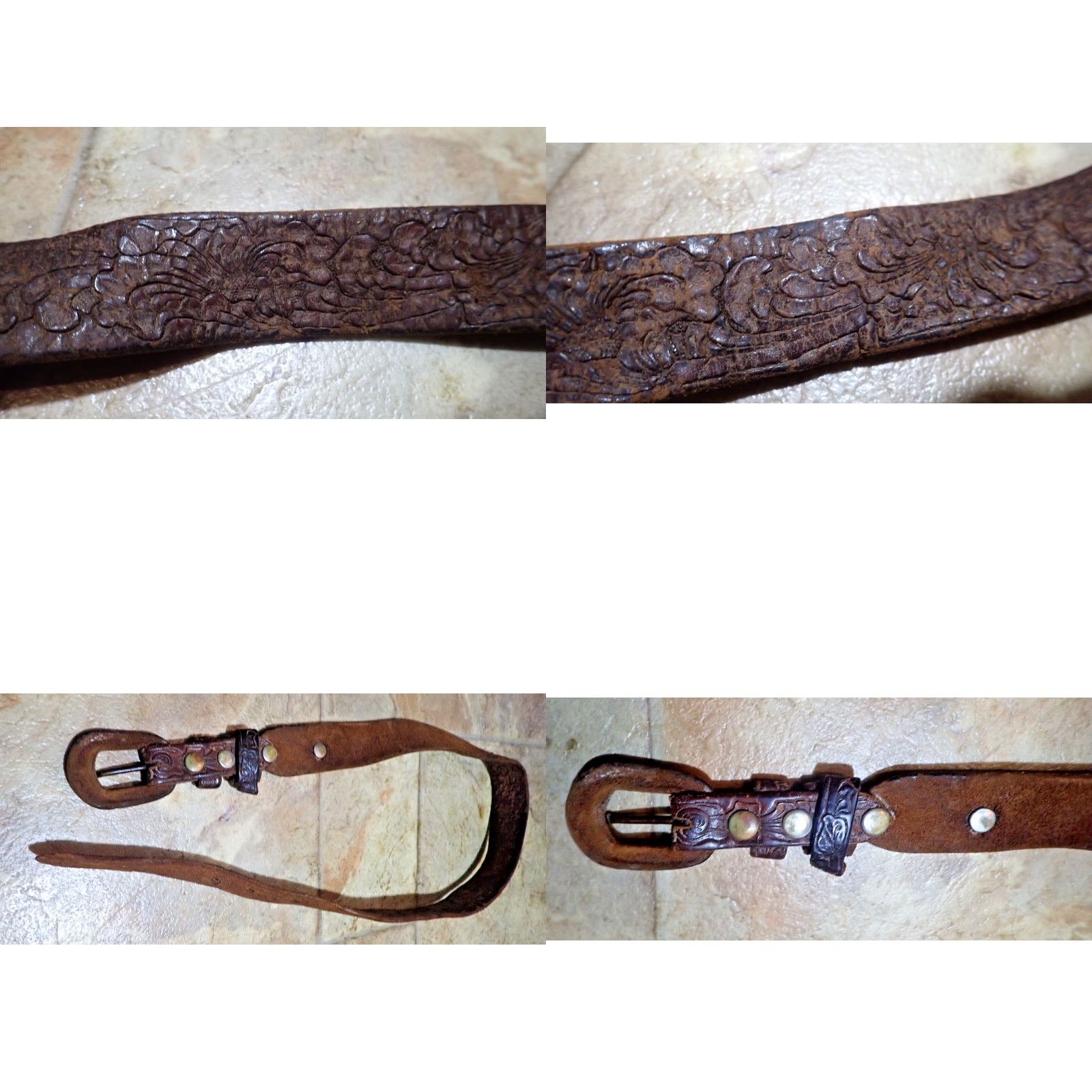 Vintage VINTAGE 1930s 40s Leather Belt Floral Leaf Tooled 1-1/4" Brown Handmade USA Unbranded Adult 26-28 Size ONE SIZE - 7 Thumbnail