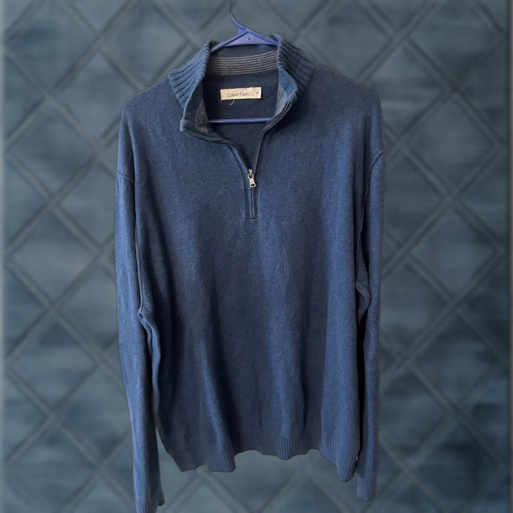 Calvin Klein Calvin Klein Mens Sweater 1/4 Zip Mock Neck 2XL Blue Shirt Pullover Size US XXL / EU 58 / 5 - 1 Thumbnail
