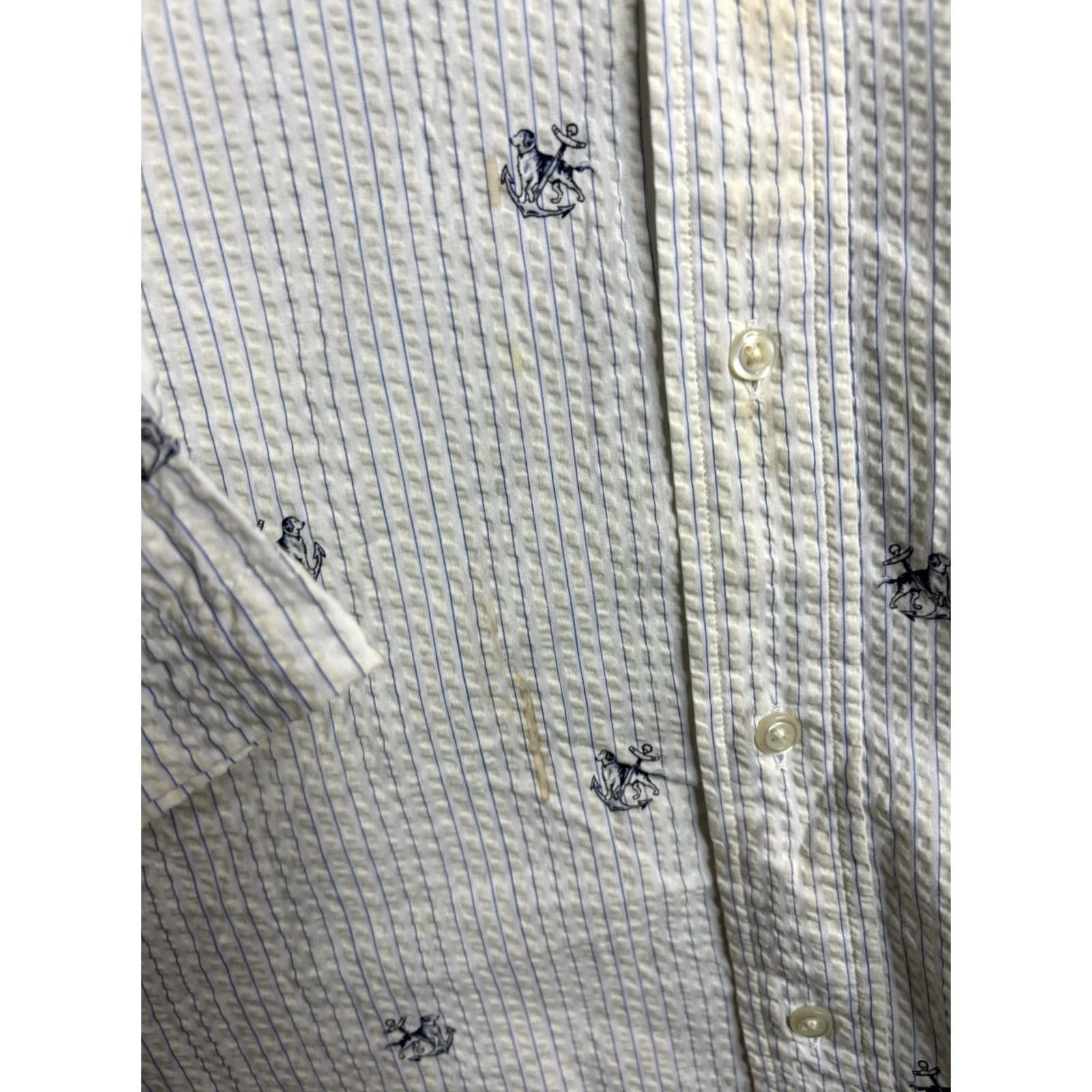 Ralph Lauren Ralph Lauren Seersucker Shirt Mens 2XL White Striped Anchor Nautical Embroidered Button-Up Short Sleeve Size US XXL / EU 58 / 5 - 4 Thumbnail