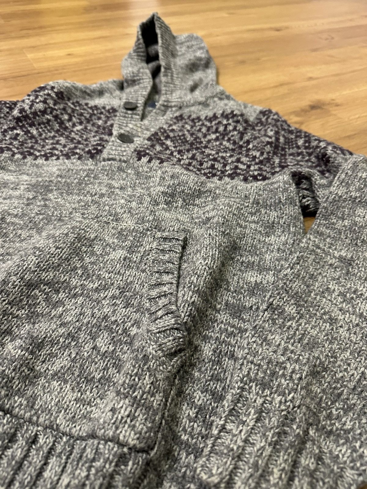 Gap Vintage GAP Knit Hoodie Sweater - Grey/Purple Size US M / EU 48-50 / 2 - 3 Thumbnail