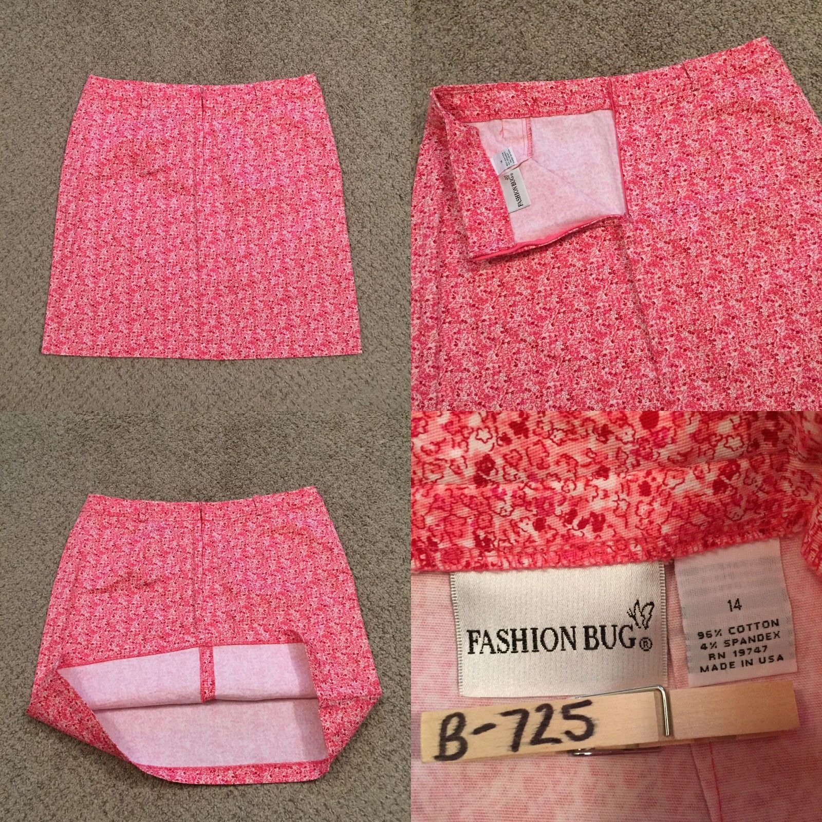 Vintage Fashion Bug Skirt Women 14 Pink Floral Knee Length Unlined Pencil Size 36" / US 14 / IT 50 - 8 Thumbnail