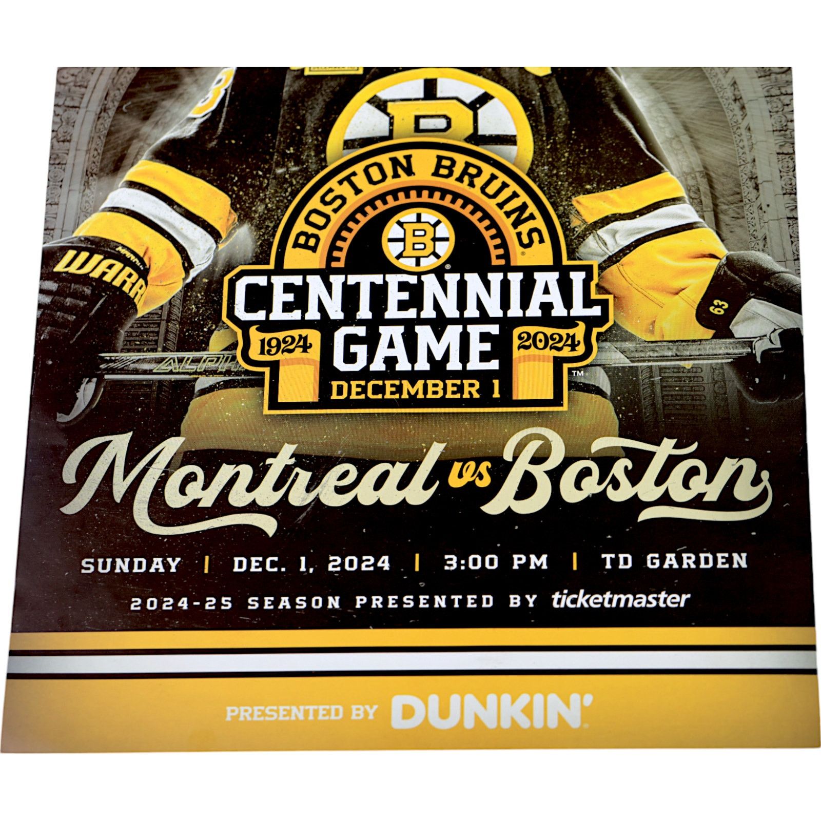 NHL Boston Bruins v Montreal Canadiens 12/1/24 Centennial Poster Size ONE SIZE - 3 Thumbnail
