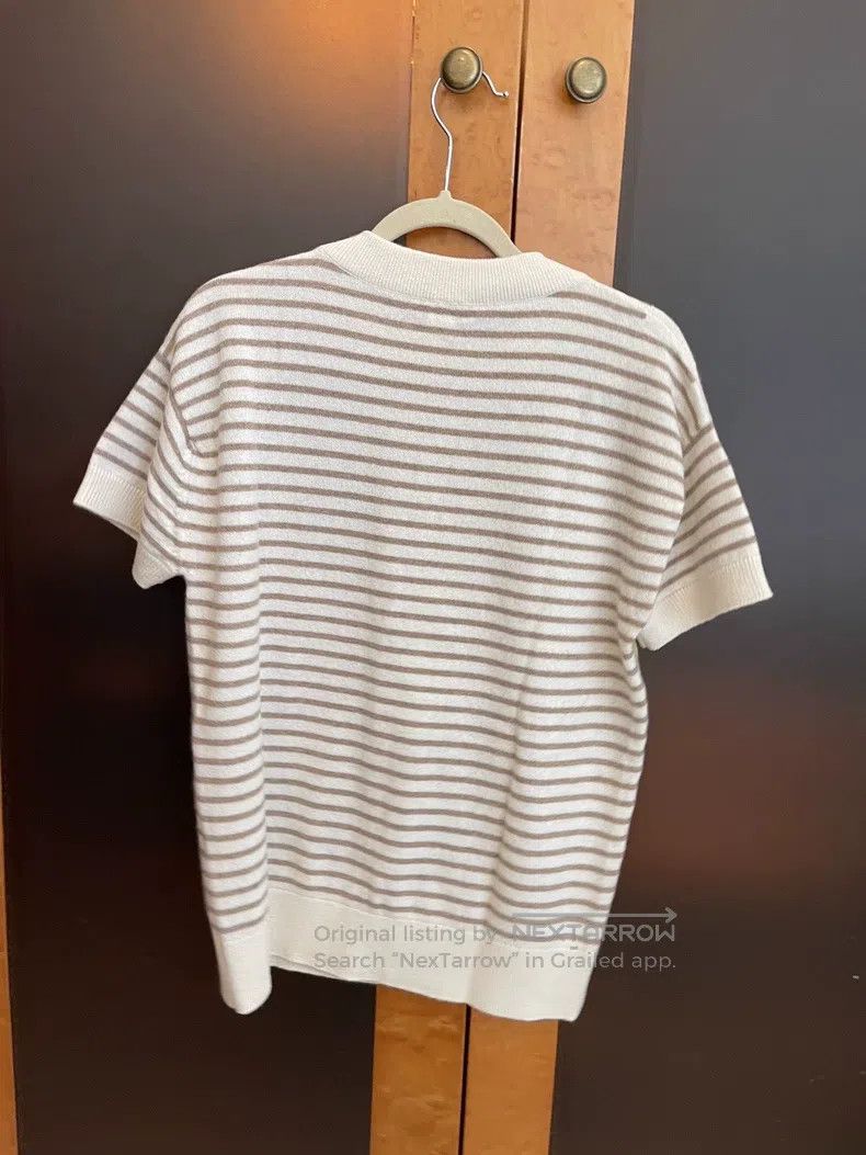 Other Hermes Beige Striped Cashmere Short Sleeve Knit Top Size XS / US 0-2 / IT 36-38 - 4 Thumbnail