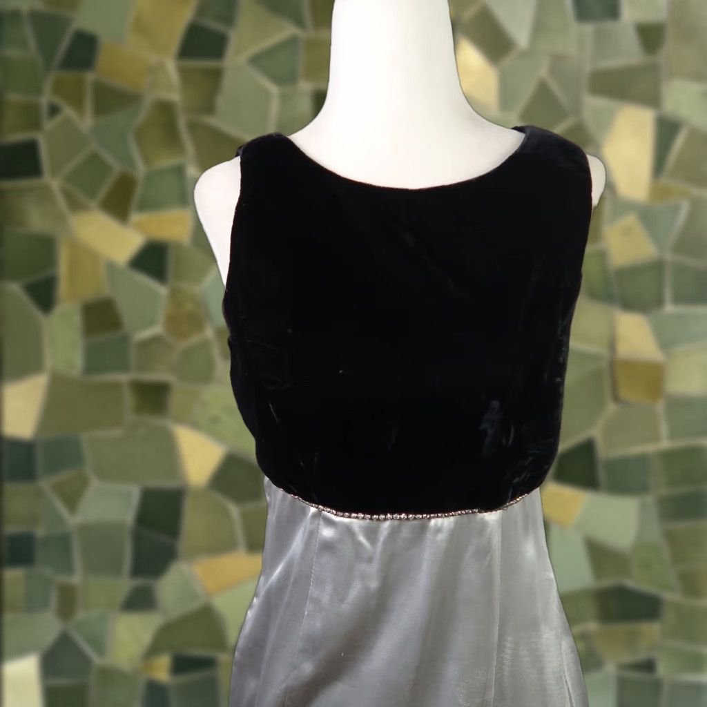 Velvet VINTAGE Blondie and Me Maxi Dress Evening Velvet Satin Black Silver 1990s Size 8 Women's Size M / US 6-8 / IT 42-44 - 1 Thumbnail
