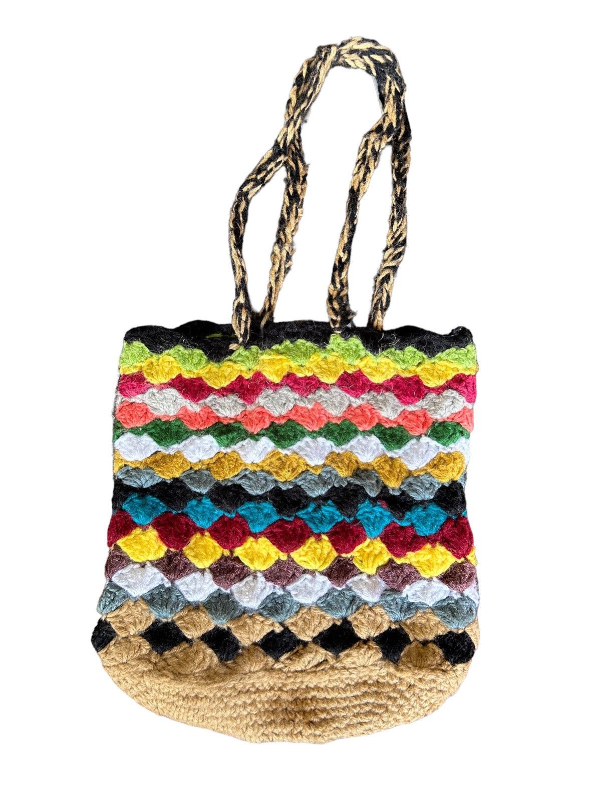 Japanese Brand × Kapital × Vintage Hippies style Crochet Knitted Handmade Tote Bag🌈 Size ONE SIZE - 1 Thumbnail