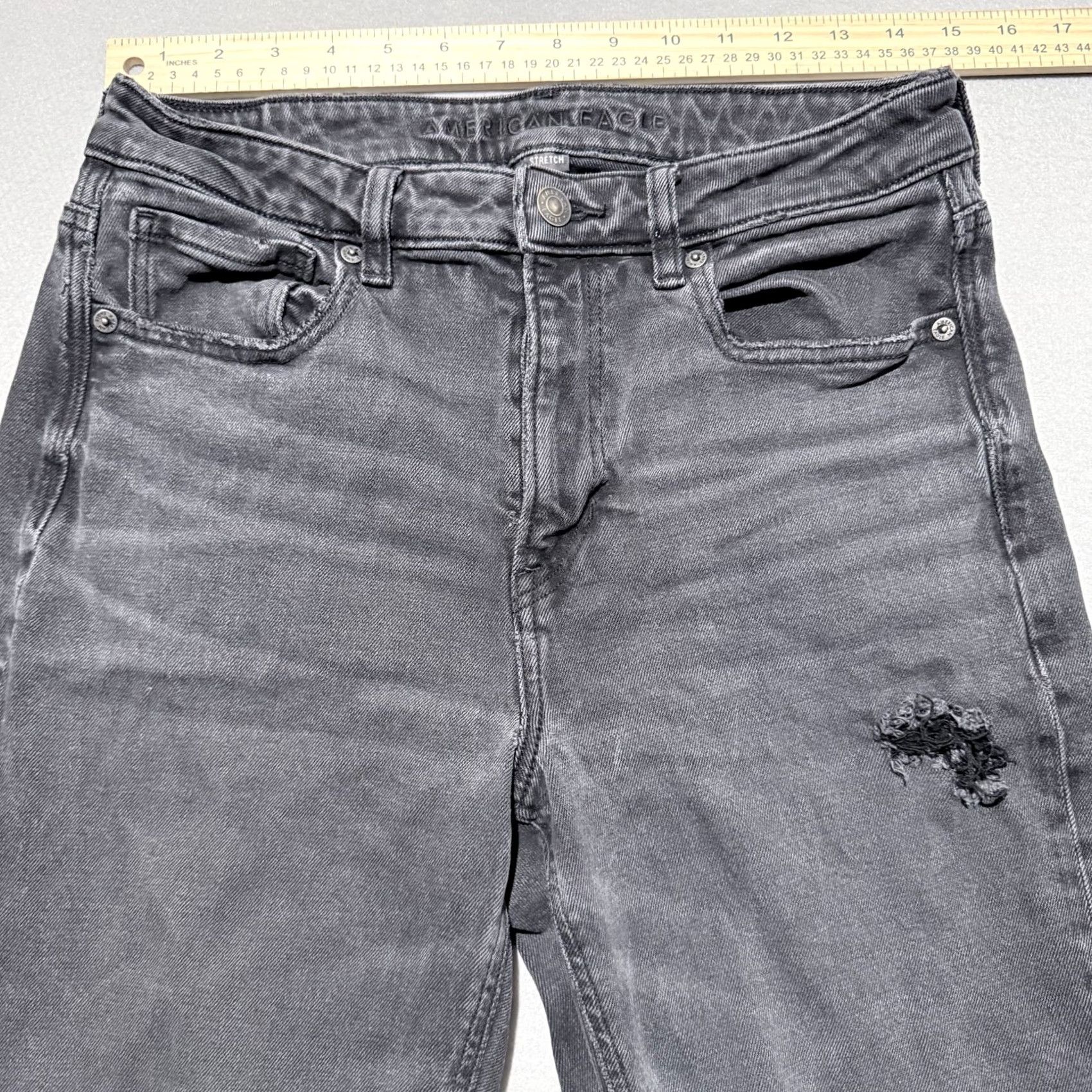 American Eagle Outfitters American Eagle Skinny Jeans Women Gray Denim Distress Stretch - 8 Long Size 30" / US 8 / IT 44 - 3 Thumbnail