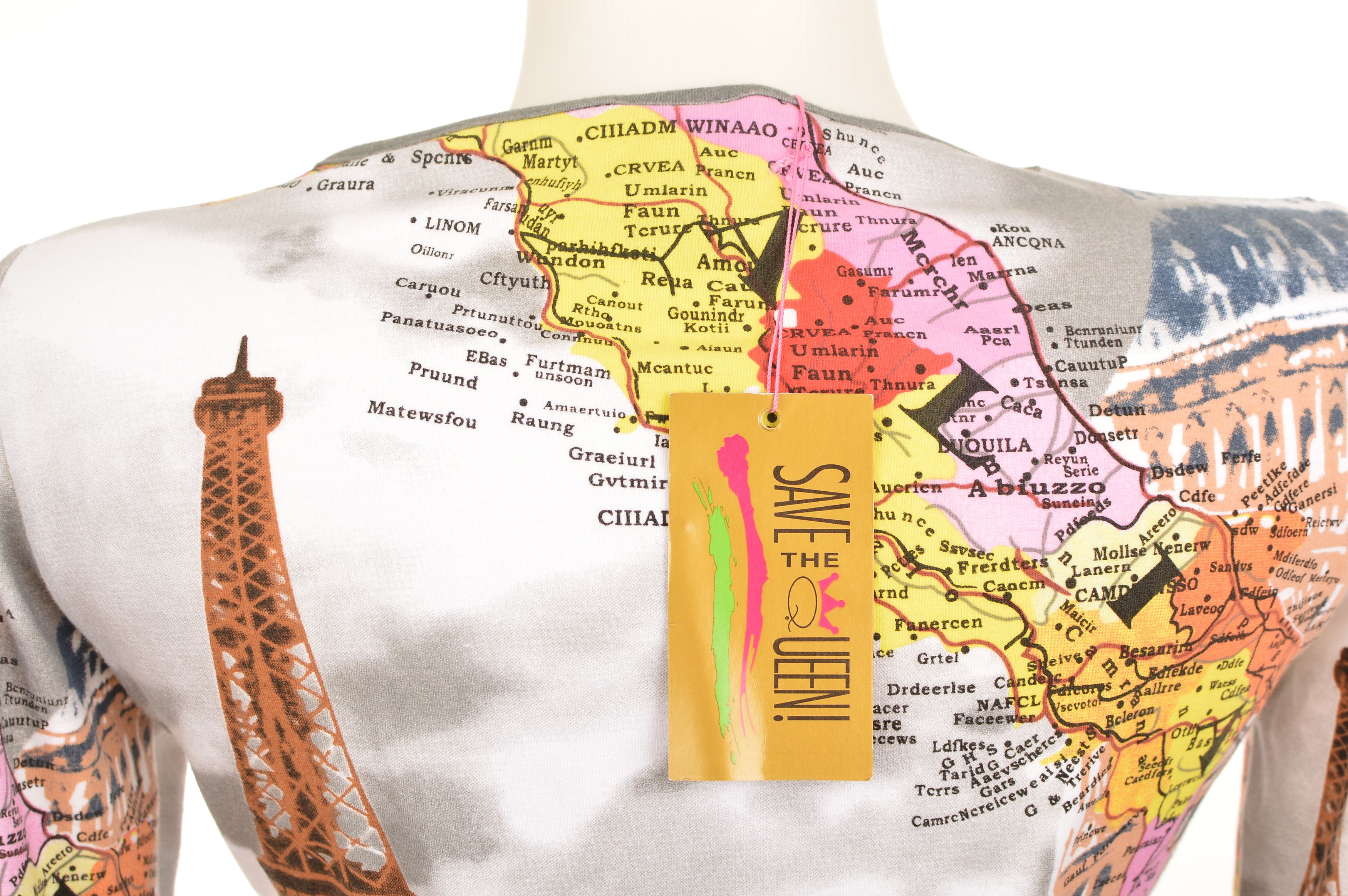 Vintage Save the Queen Eiffel Tower Fullprint Top Shirt Blouse Size M / US 6-8 / IT 42-44 - 7 Thumbnail