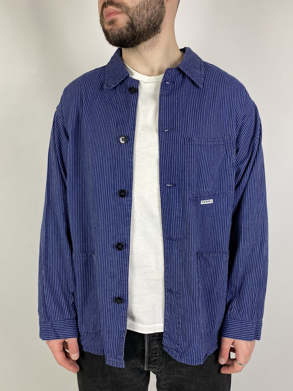 Vintage 90s Vintage Kempel Hickory Stripe Chore Work Over Shirt Size US S / EU 44-46 / 1 - 8 Thumbnail