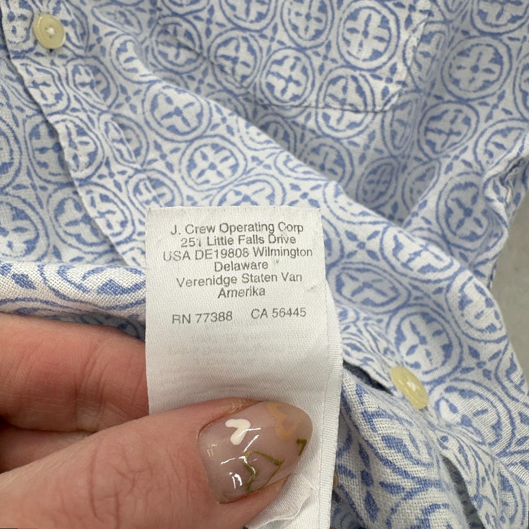 J.Crew J. Crew Shirt Mens Large Blue Geometric Print Linen Short Sleeve Button Up Slim Size US L / EU 52-54 / 3 - 6 Thumbnail