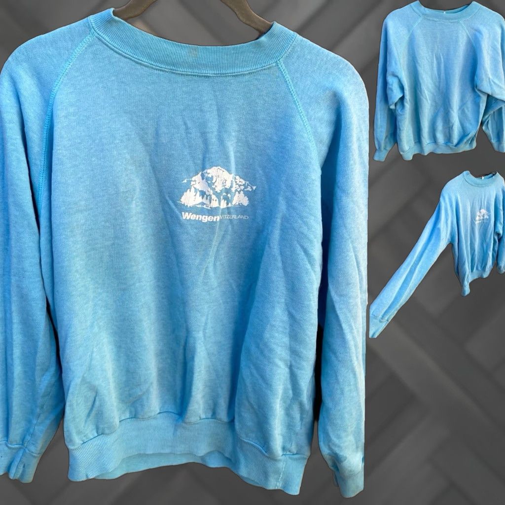 Vintage VINTAGE Wengen Switzerland Raglan Sweatshirt Sweater Jumper Size L Blue Graphic Print Men Pullover Sweatshirt 80s 70s Vintage Size US L / EU 52-54 / 3 - 1 Thumbnail