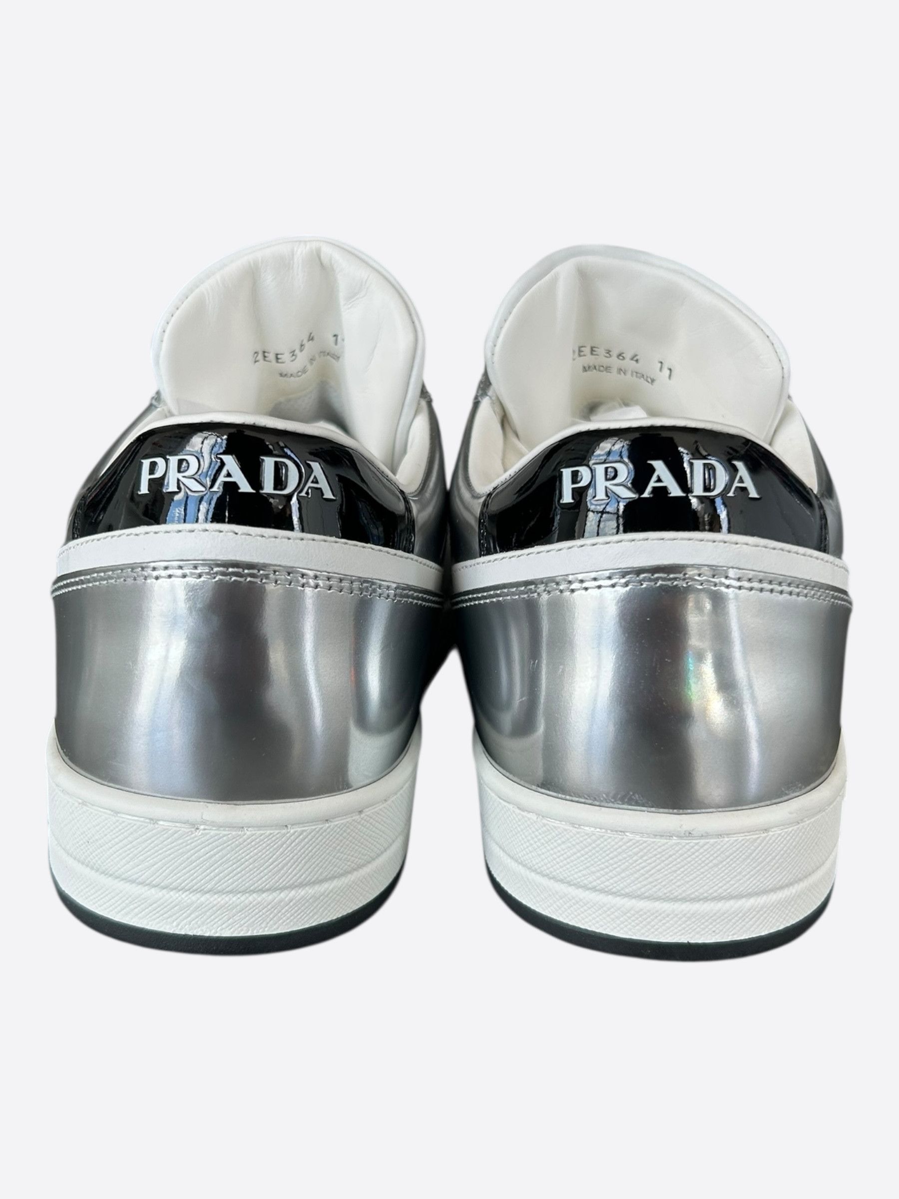 Prada Prada White & Silver Downtown Sneakers Size US 11 / EU 44 - 4 Thumbnail