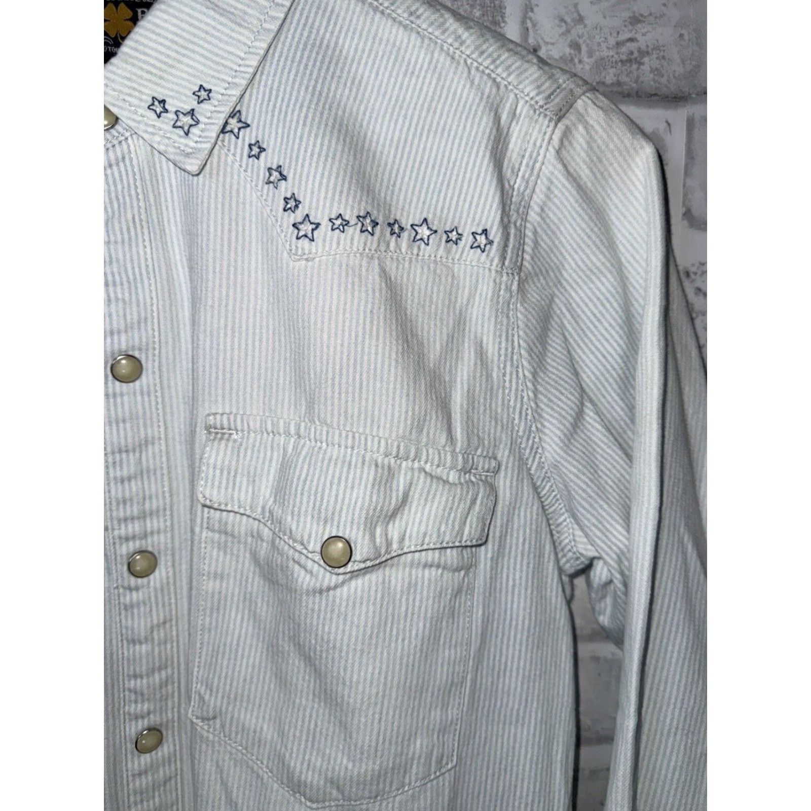 Lucky Brand VINTAGE Lucky Brand Western Blue Stripe Button Up Shirt Womens XS Size XS / US 0-2 / IT 36-38 - 3 Thumbnail
