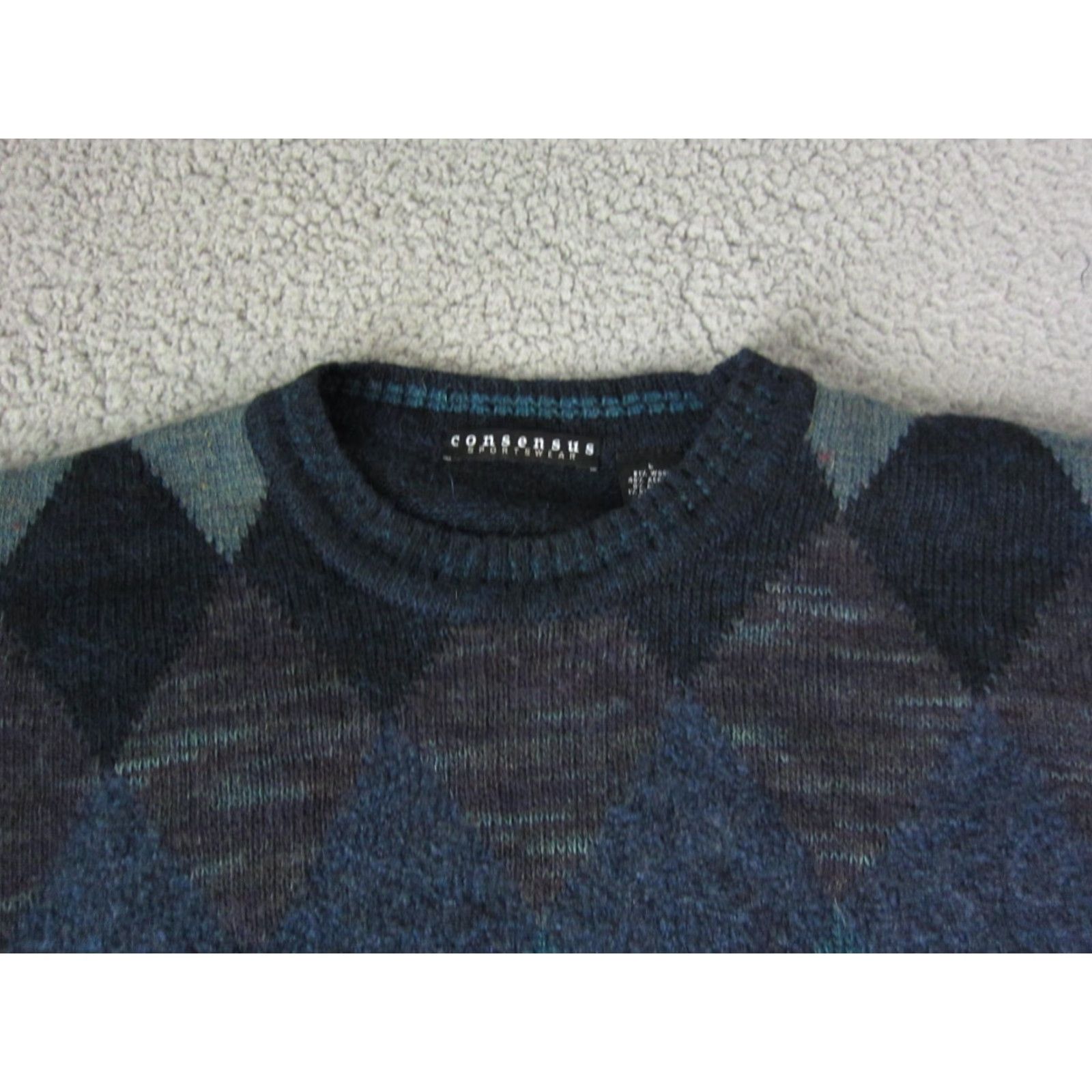 Vintage VINTAGE Consensus Sweater Mens Pullover Knit Crew Neck Argyle Blue Wool Alpaca 90s L Size US L / EU 52-54 / 3 - 2 Thumbnail