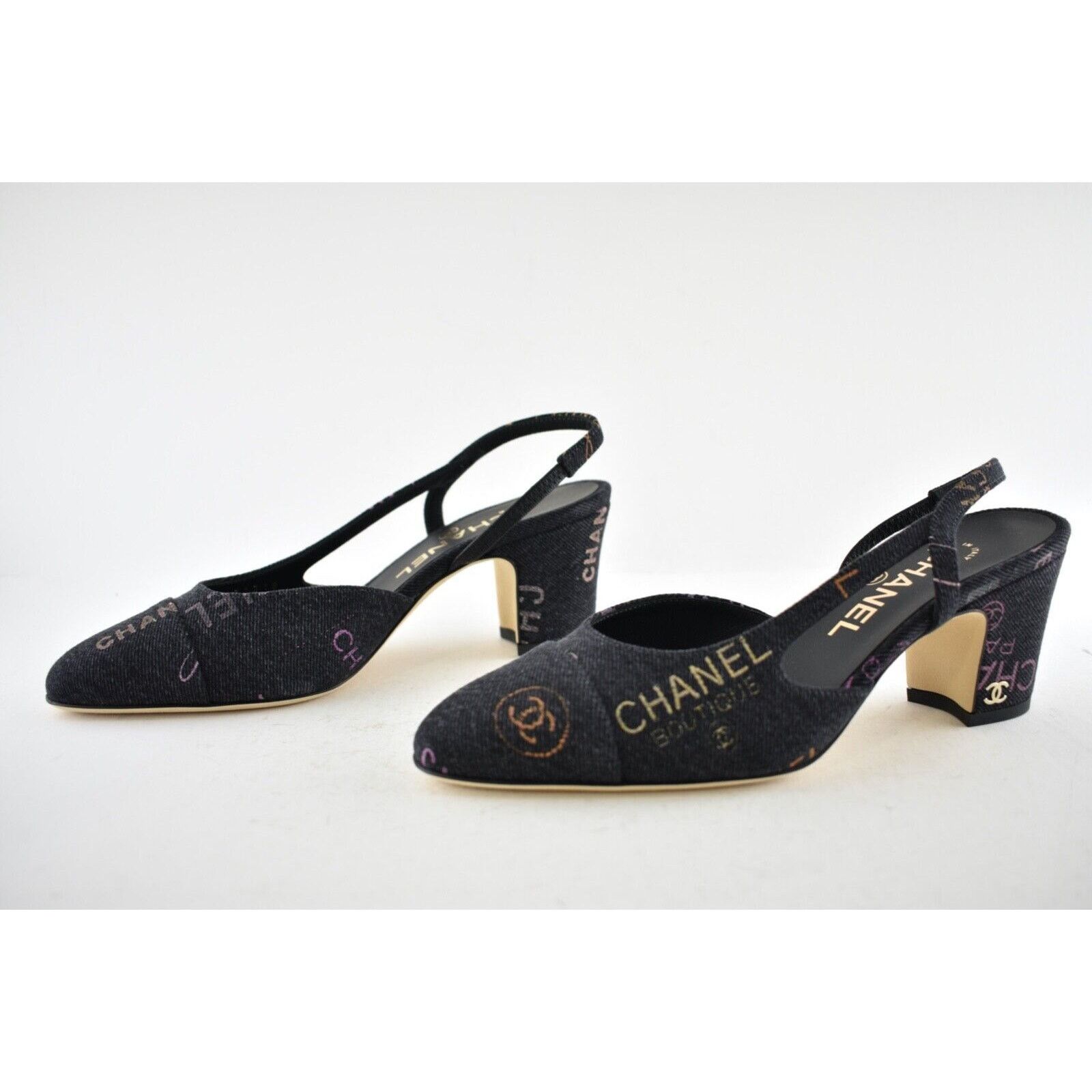 Chanel Chanel Mademoiselle Grey Denim Slingback Sandal Heel 38.5 Size US 8.5 / IT 38.5 - 10 Thumbnail