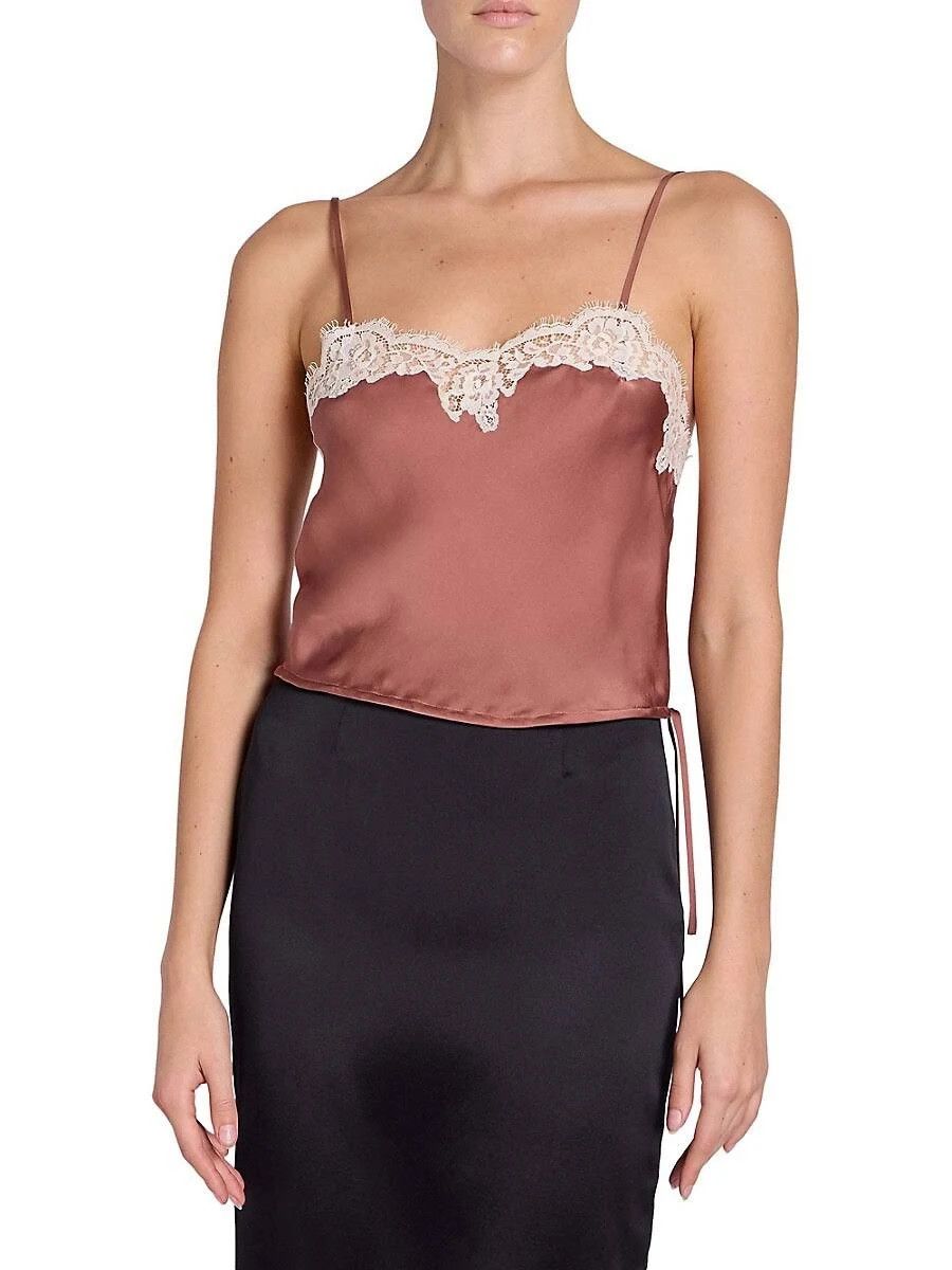 Saint Laurent Paris o1s1wg111024 Lingerie Tank Top In Crepe Satin in Brown/White Size S / US 4 / IT 40 - 5 Thumbnail