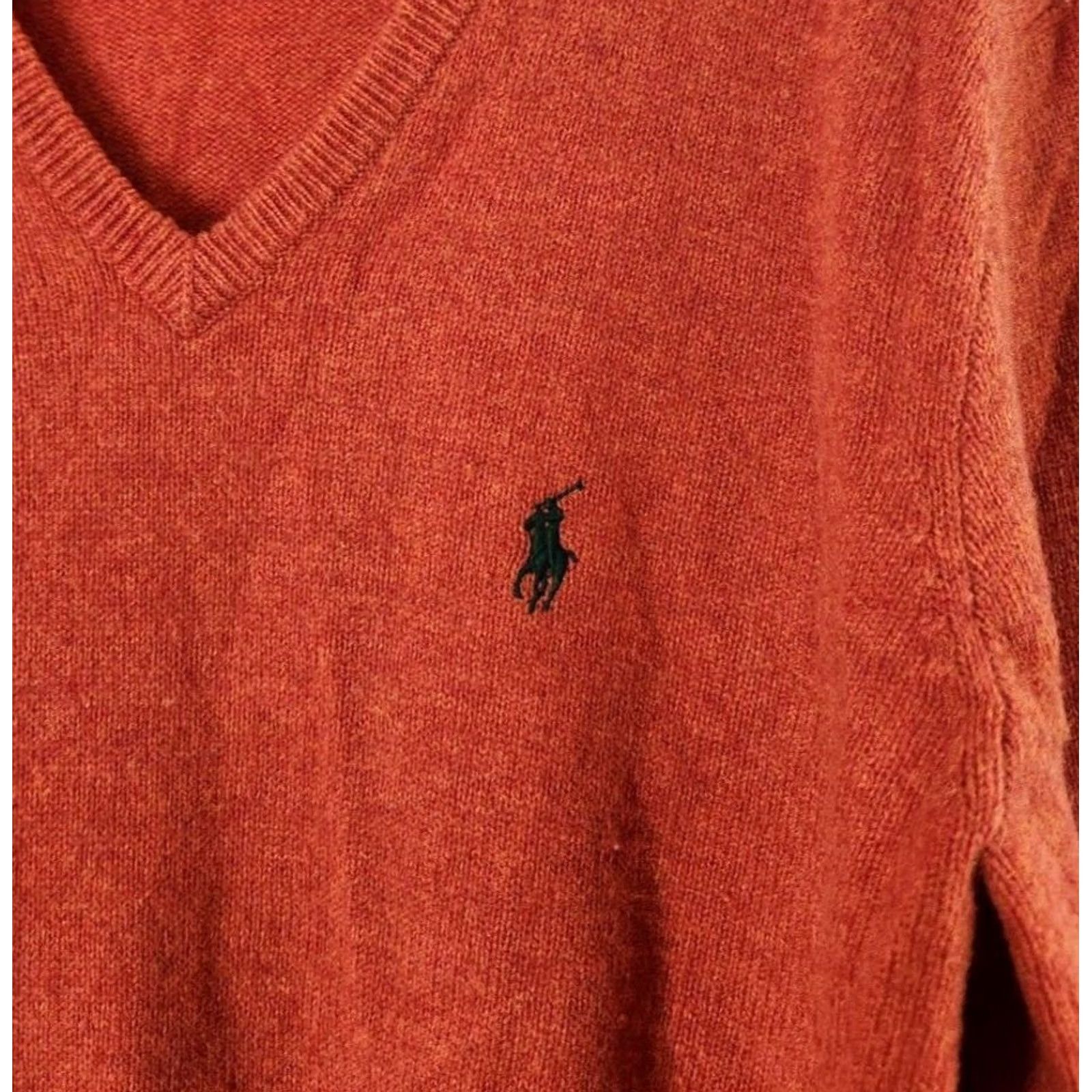 Polo Ralph Lauren Polo Ralph Lauren Mens M Orange Lambswool V-Neck Pullover Sweater Long Sleeve Size US M / EU 48-50 / 2 - 3 Thumbnail