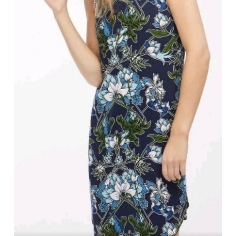 Massimo Dutti Massimo Dutti Navy Blue Botanical Floral Scoop Neck Dress, 4 Size S / US 4 / IT 40 - 2 Thumbnail