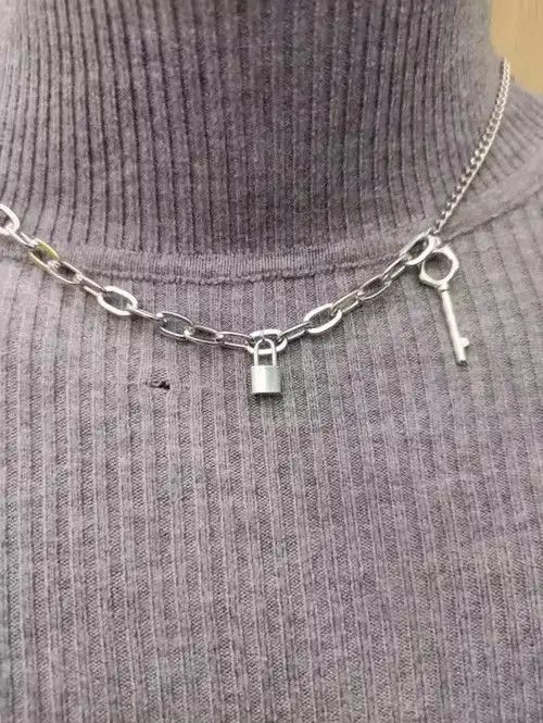 Jewelry x Vintage Lock Key Titanium Steel Necklace Chain in Silver, Men's