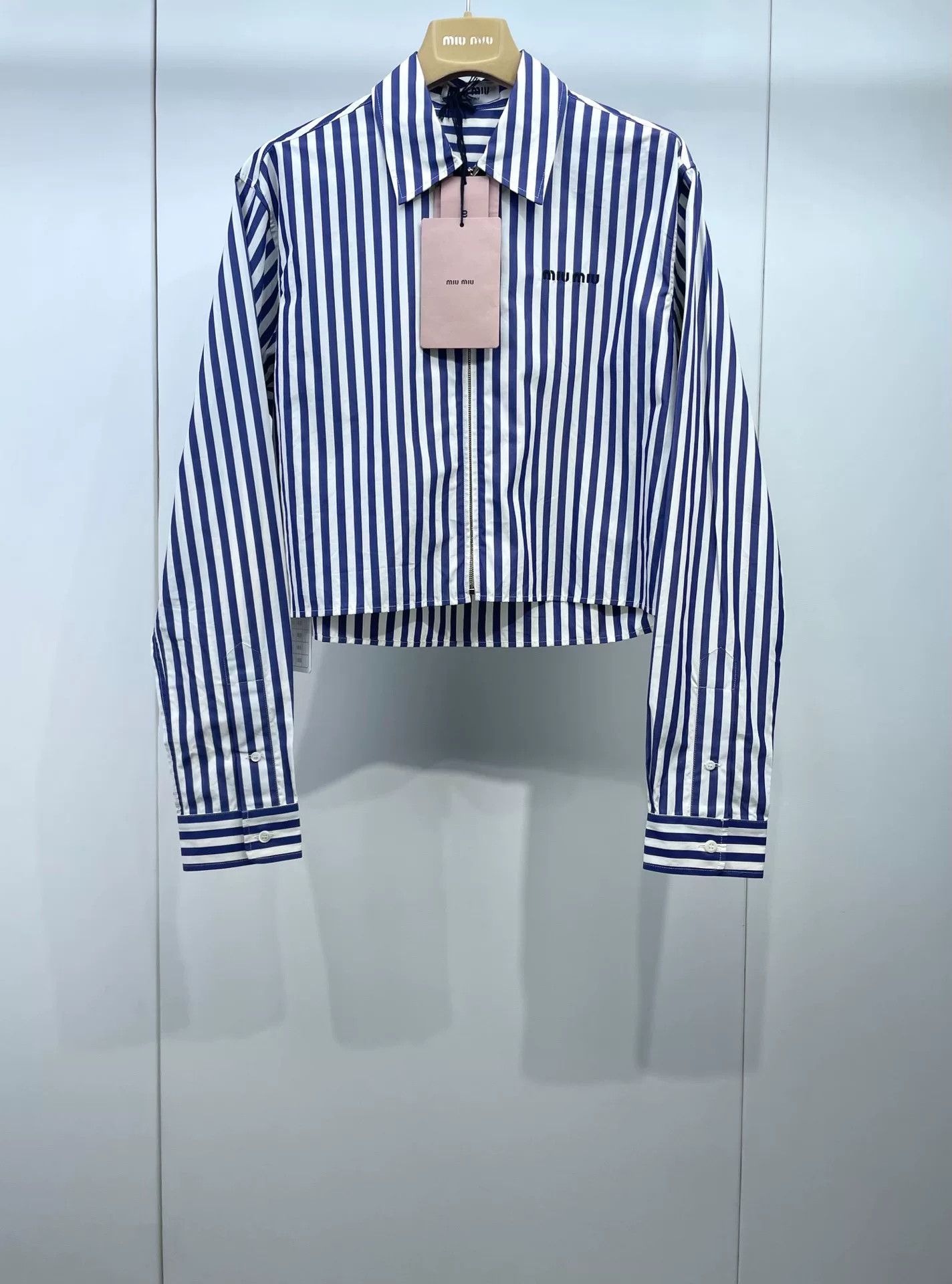 Miu Miu Miu Miu Blue White Striped Zip Shirt Size XS / US 0-2 / IT 36-38 - 1 Thumbnail