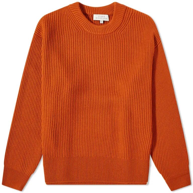Studio Nicholson o1mle0824 Fisherman Rib Crew Neck Jumper Terracotta Orange Size US L / EU 52-54 / 3 - 1 Thumbnail