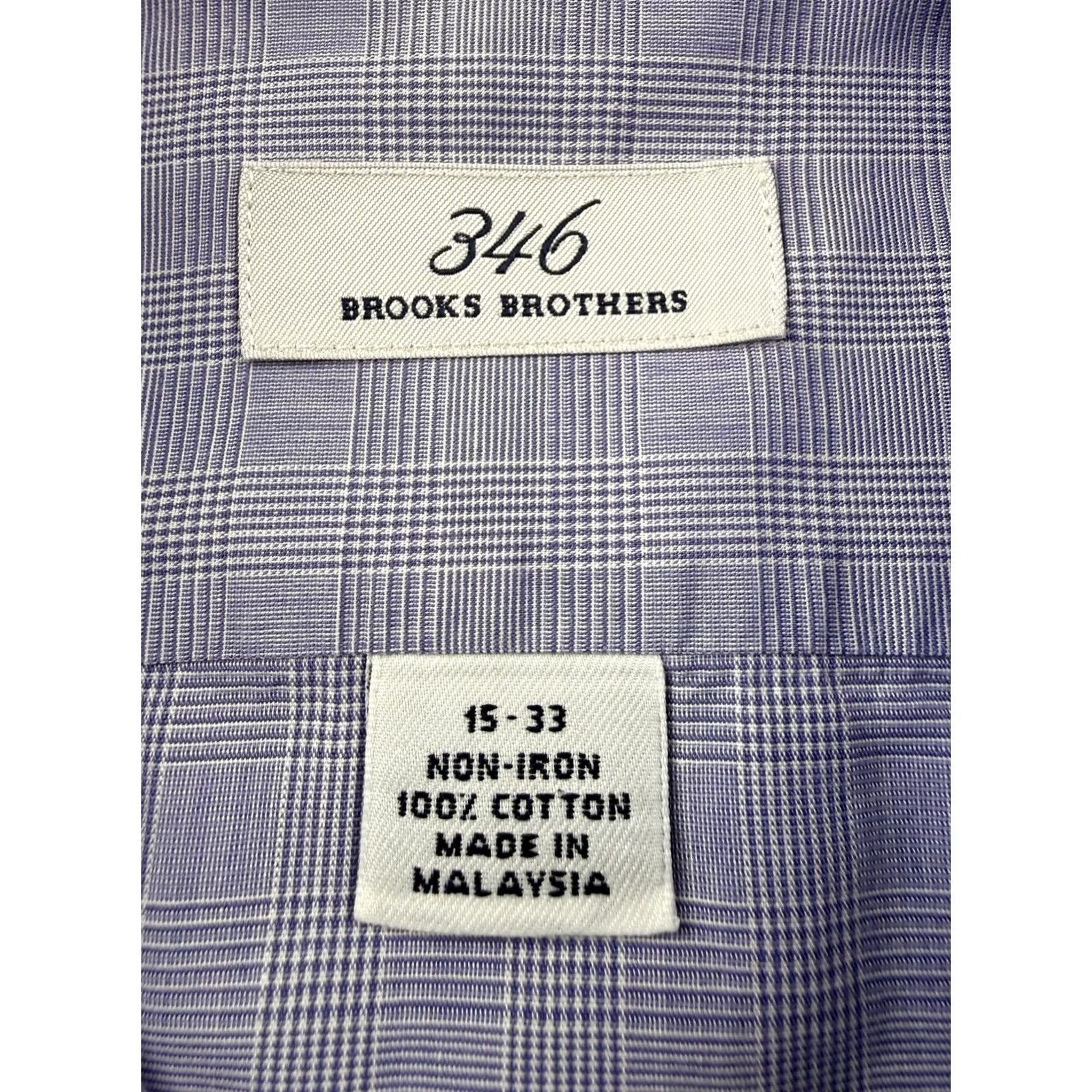 Brooks Brothers Brooks Brothers Dress Shirt Mens 15 32/33 Blue Check Non-Iron French Cuff Cotton Shirt Mens Regular Long Sleeve Button Neck 15 Size 40R - 3 Thumbnail