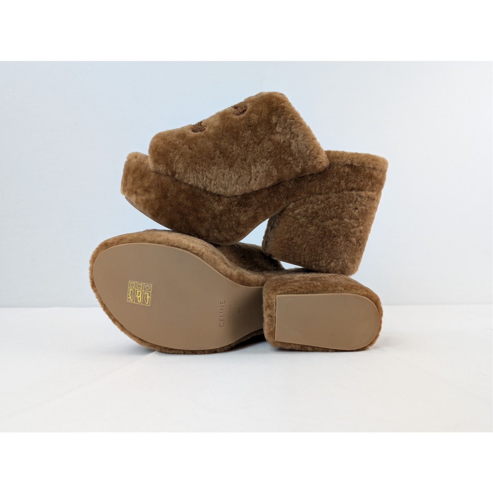 Celine o1rshd1 Elena Mule in Shearling Sandal slipper in Brown Size US 10 / IT 40 - 13 Thumbnail