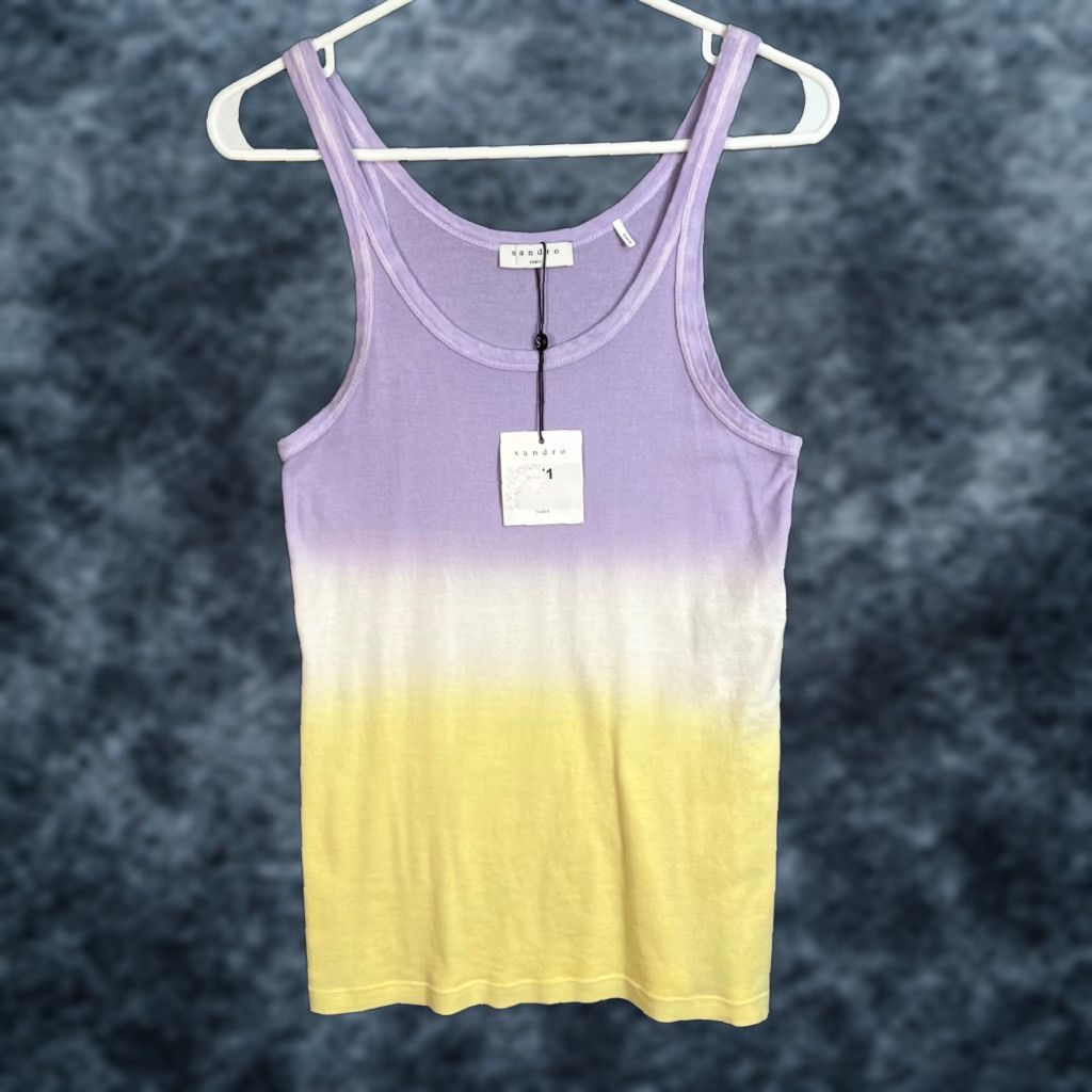 Sandro Paris Womens Tank Top 1 Purple & Yellow Gradient 100% Cotton Sleeveless Knit Summer Casual Vintage: No
